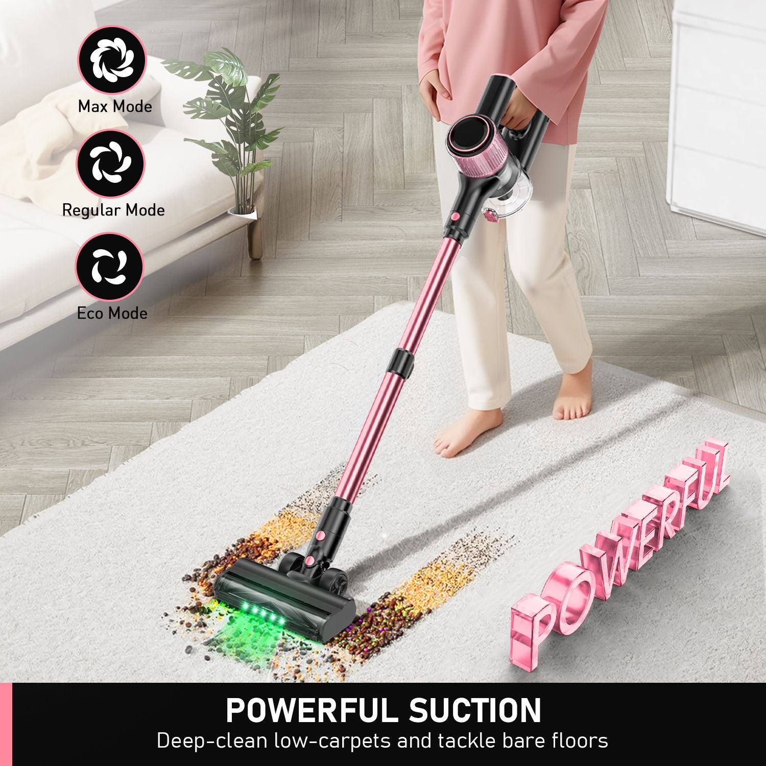 Cordless Vacuum Cleaner, 8 in 1 Powerful Suction Lightweight Vacuum Cleaner for Home, 55Kpa Powerful Suction,LED Display, 3 Suction Modes, 45Mins Detachable Battery Vacuum for Hard Floor Carpet Pet Hair
