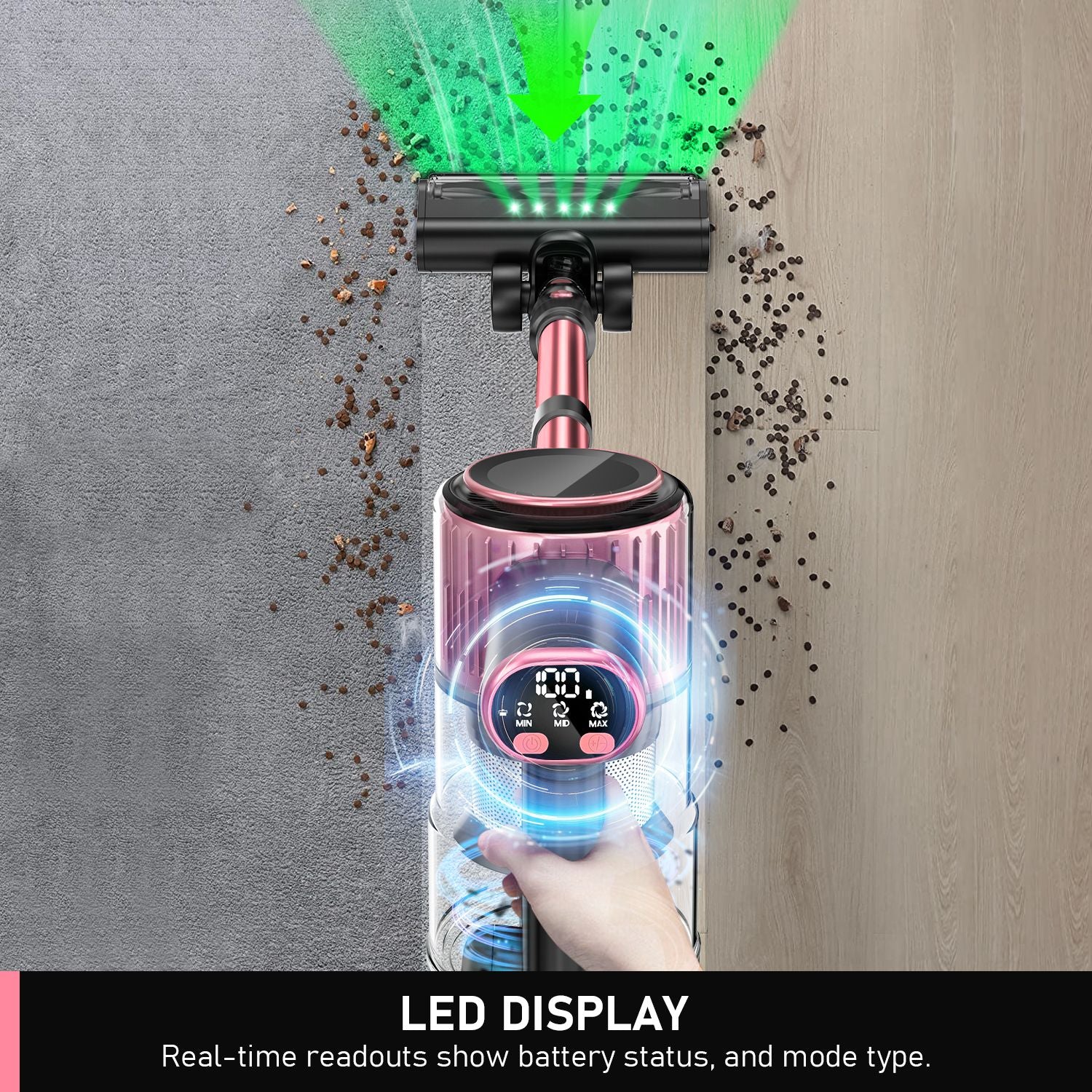 Cordless Vacuum Cleaner, 8 in 1 Powerful Suction Lightweight Vacuum Cleaner for Home, 55Kpa Powerful Suction,LED Display, 3 Suction Modes, 45Mins Detachable Battery Vacuum for Hard Floor Carpet Pet Hair