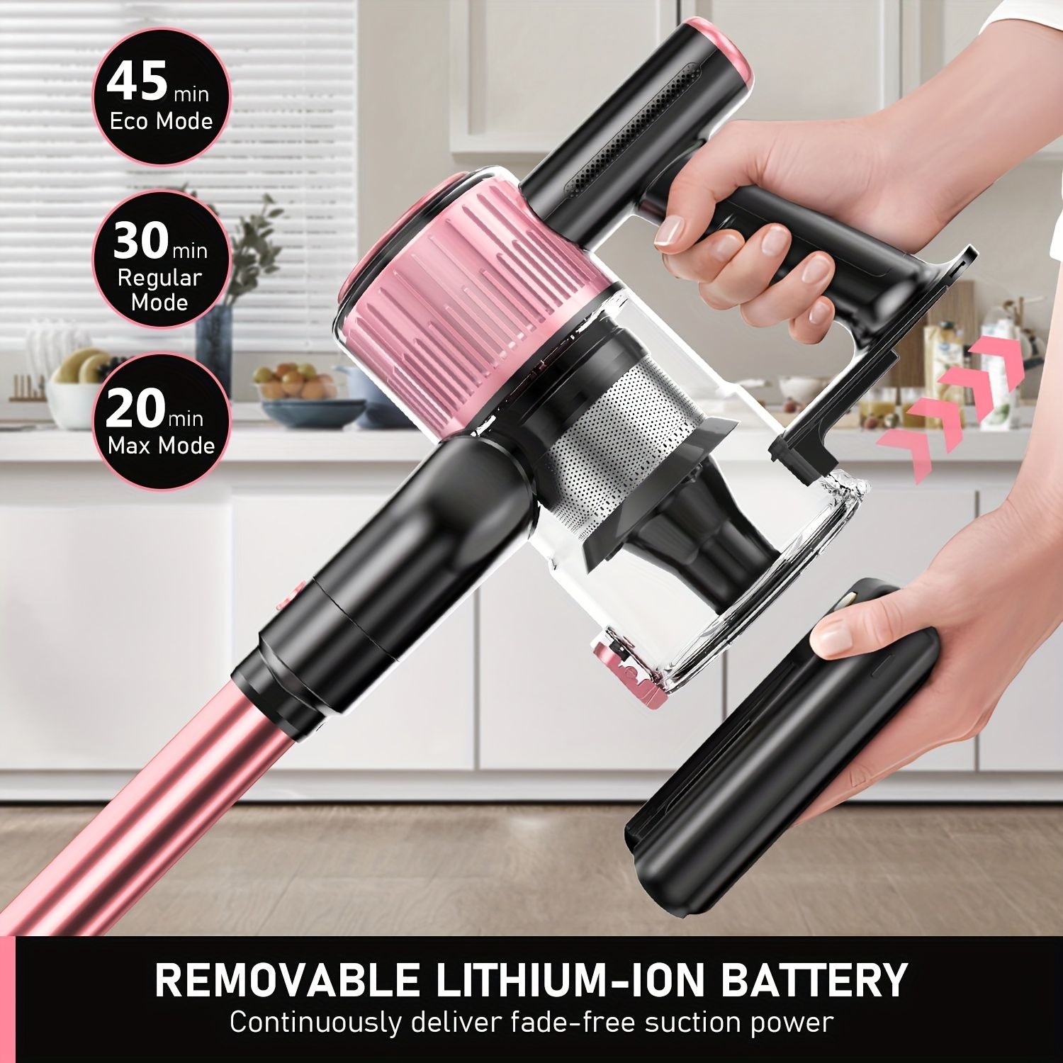 Cordless Vacuum Cleaner, 8 in 1 Powerful Suction Lightweight Vacuum Cleaner for Home, 55Kpa Powerful Suction,LED Display, 3 Suction Modes, 45Mins Detachable Battery Vacuum for Hard Floor Carpet Pet Hair