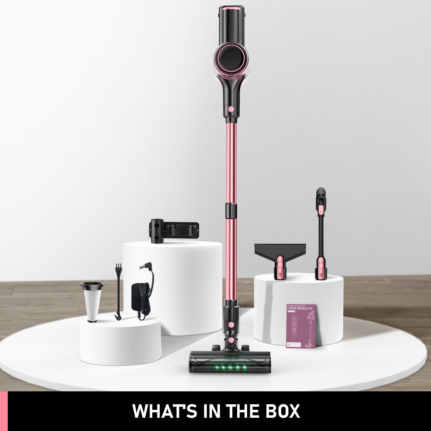 Cordless Vacuum Cleaner, 8 in 1 Powerful Suction Lightweight Vacuum Cleaner for Home, 55Kpa Powerful Suction,LED Display, 3 Suction Modes, 45Mins Detachable Battery Vacuum for Hard Floor Carpet Pet Hair