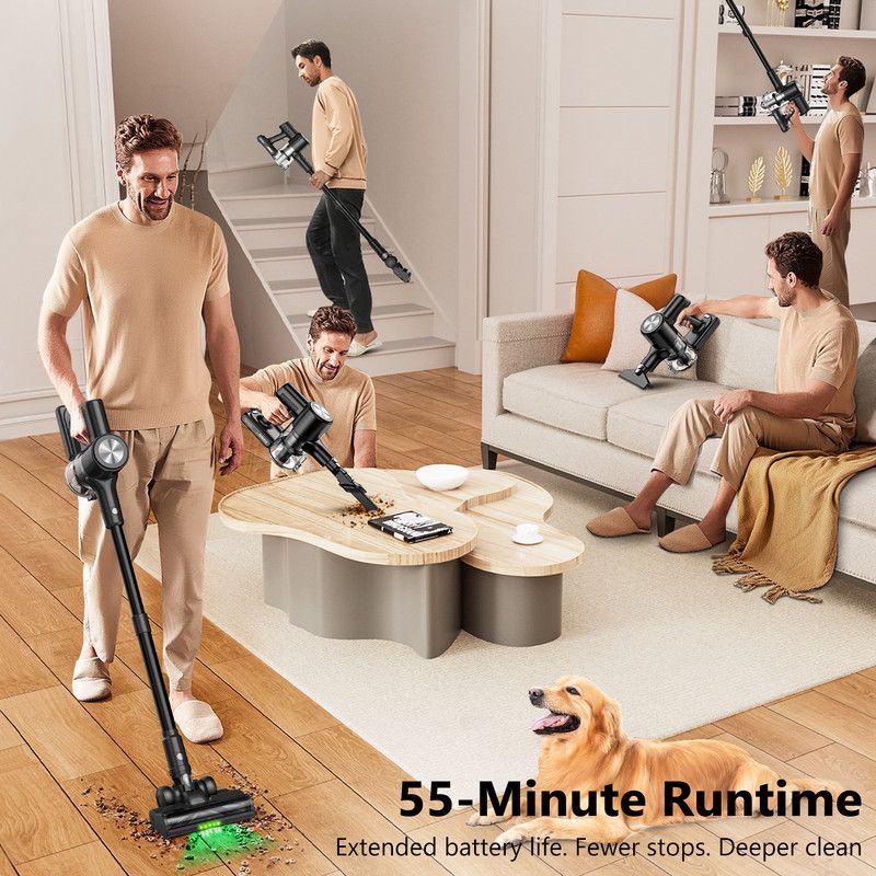 Cordless Vacuum Cleaner, 55Kpa/55Mins Vacuum Cleaners for Home. Self-Standing Stick Vacuum with Rechargeable Dock,LED Display & Anti-Tangle,Lightweight Rechargeable Vacuum for Carpet,Floor