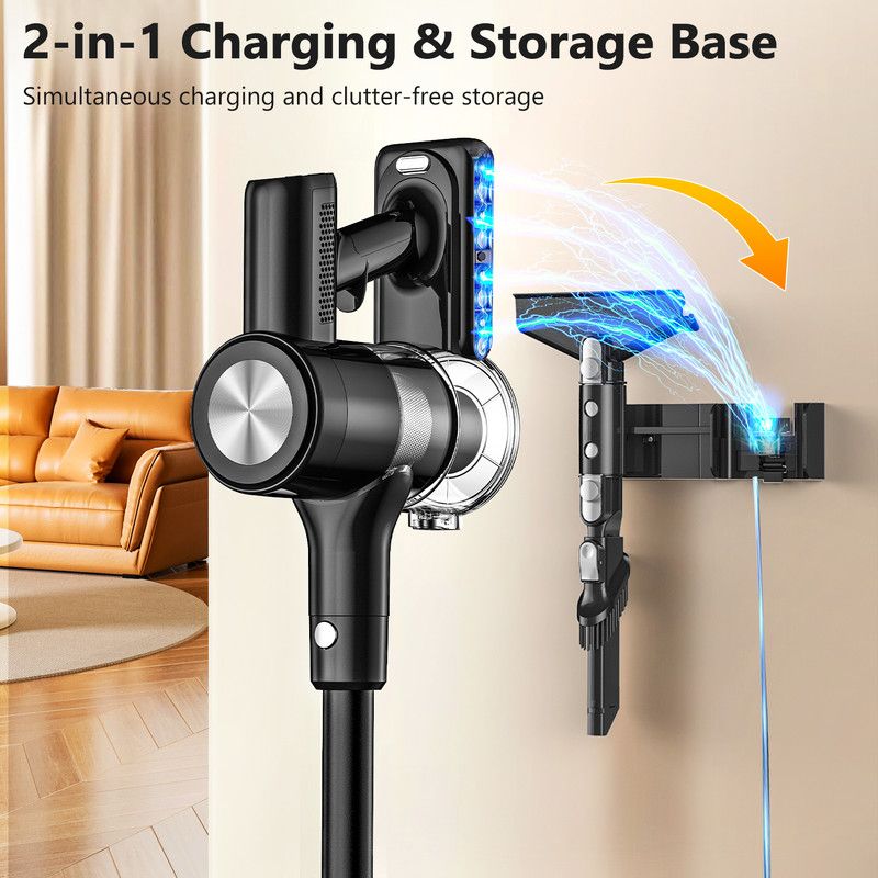 Cordless Vacuum Cleaner, 55Kpa/55Mins Vacuum Cleaners for Home. Self-Standing Stick Vacuum with Rechargeable Dock,LED Display & Anti-Tangle,Lightweight Rechargeable Vacuum for Carpet,Floor