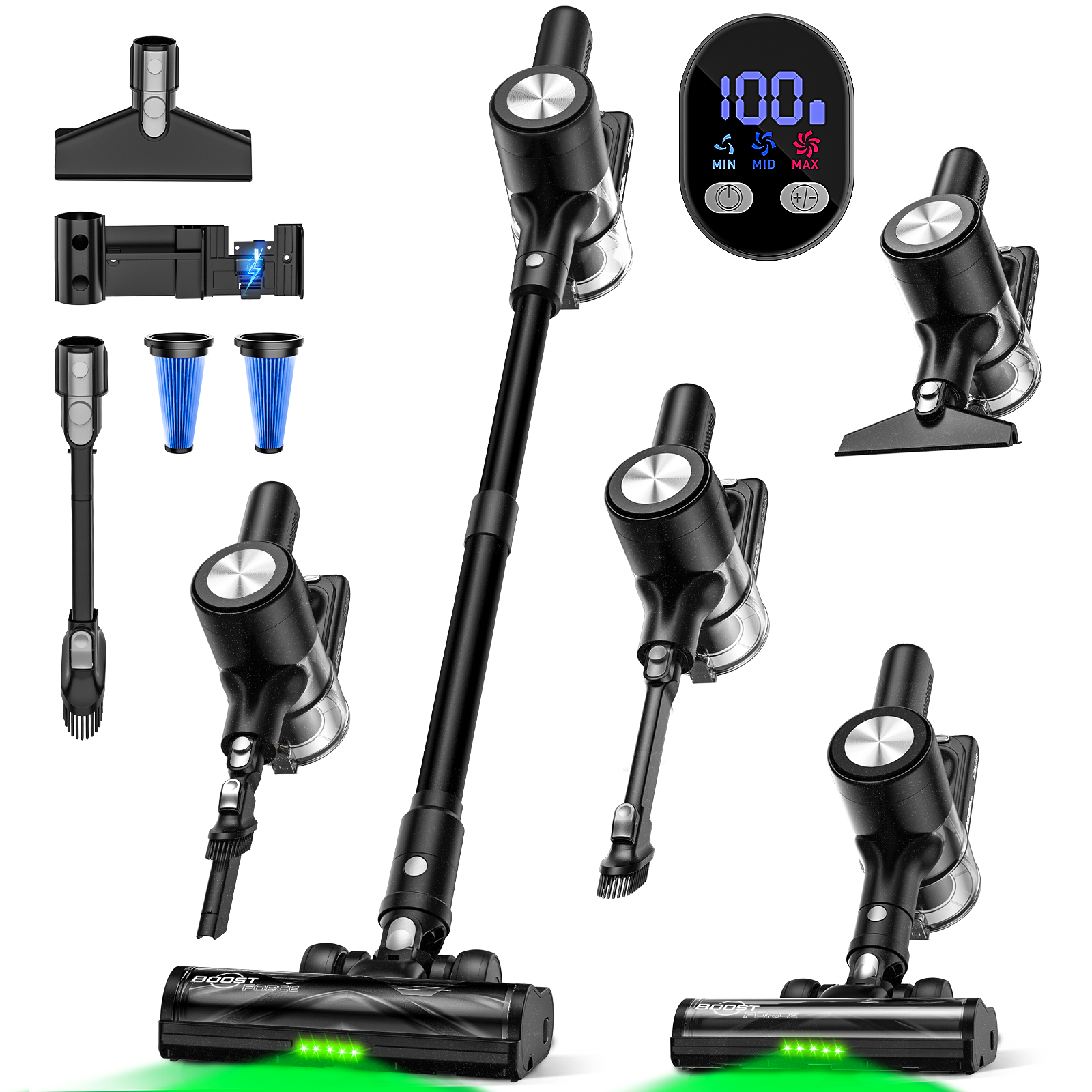 Cordless Vacuum Cleaner, 55Kpa/55Mins Vacuum Cleaners for Home. Self-Standing Stick Vacuum with Rechargeable Dock,LED Display & Anti-Tangle,Lightweight Rechargeable Vacuum for Carpet,Floor