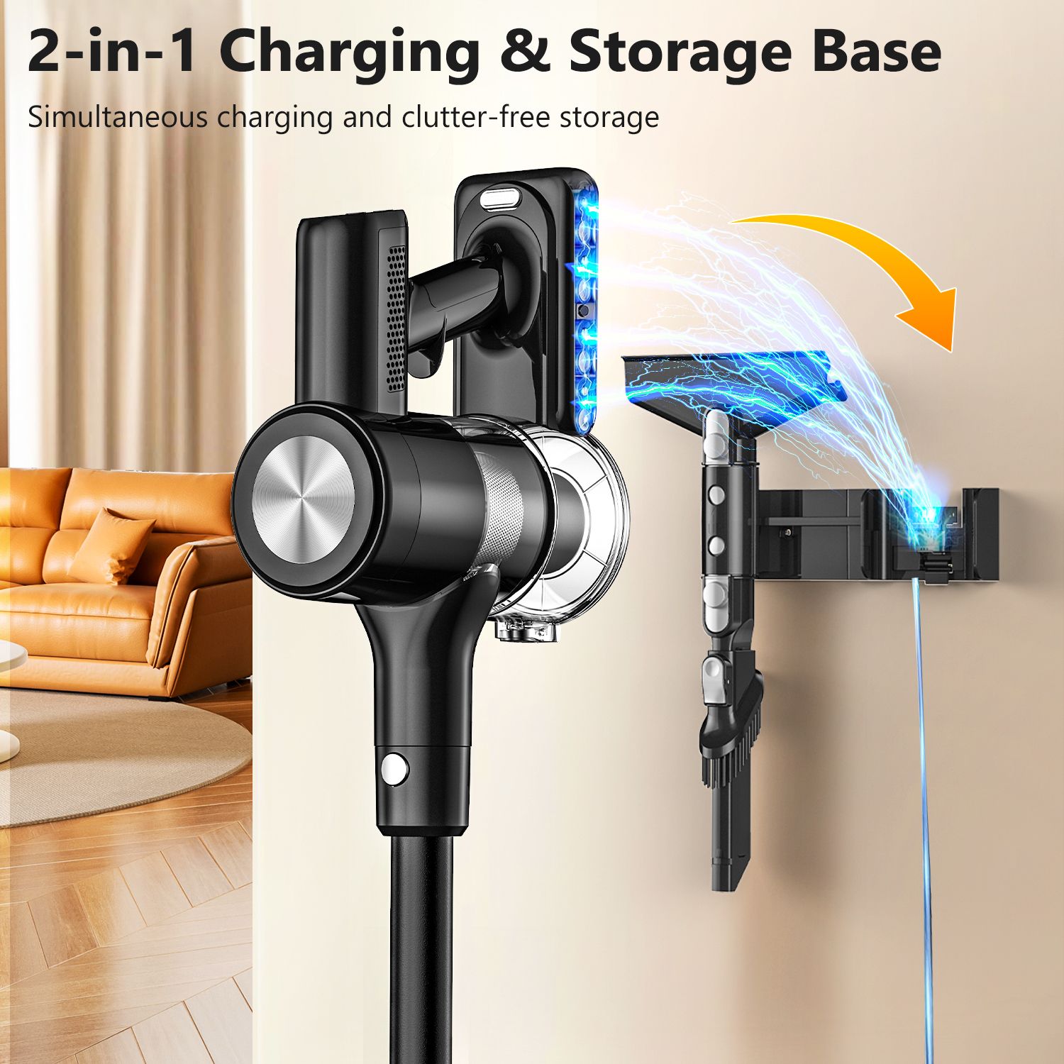 Cordless Vacuum Cleaner, 55Kpa/55Mins Vacuum Cleaners for Home. Self-Standing Stick Vacuum with Rechargeable Dock,LED Display & Anti-Tangle,Lightweight Rechargeable Vacuum for Carpet,Floor