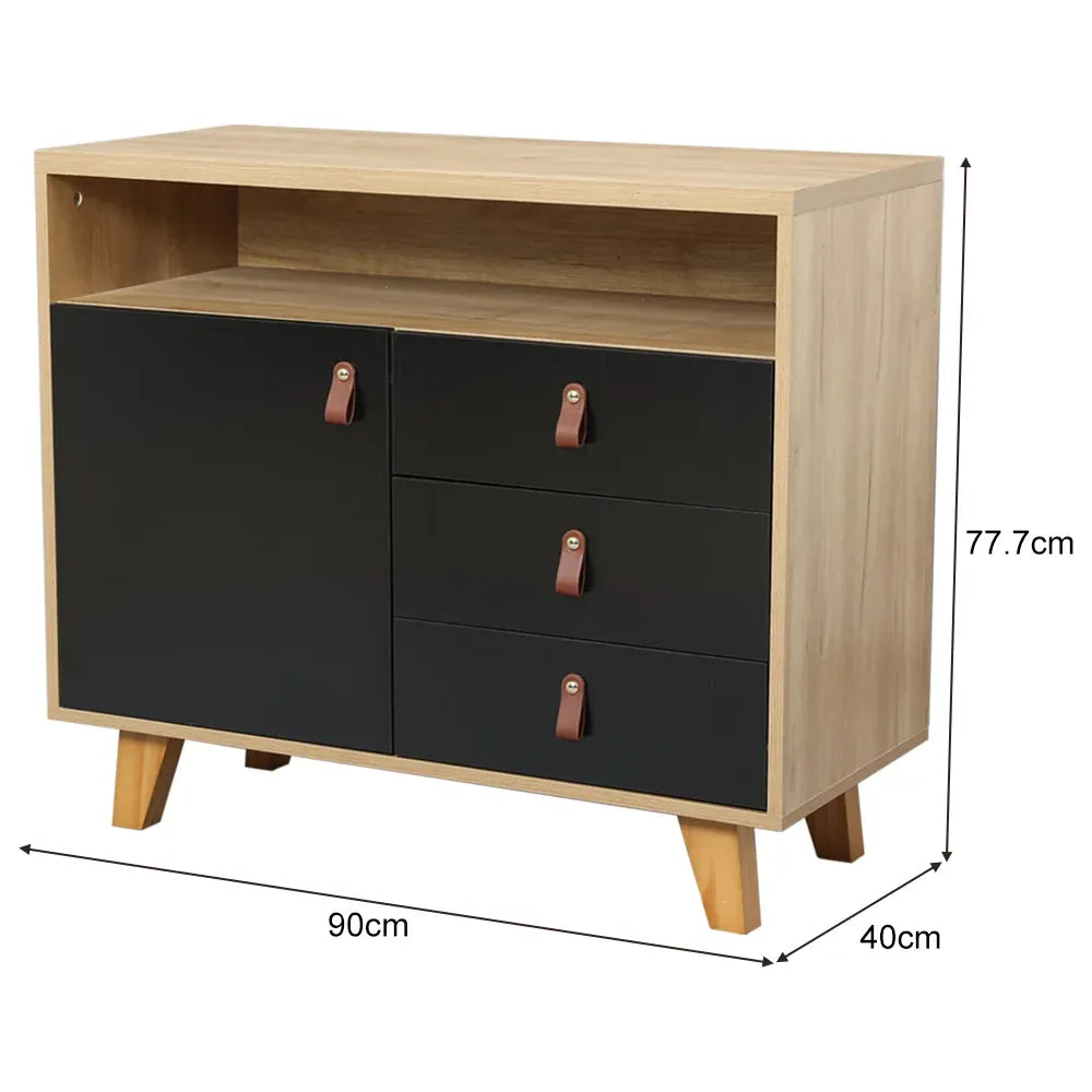 Eeeza Multi-Purpose Side Cabinet with 3 Drawers and 1 Door – Nordic Style Storage Unit with PU Handles
