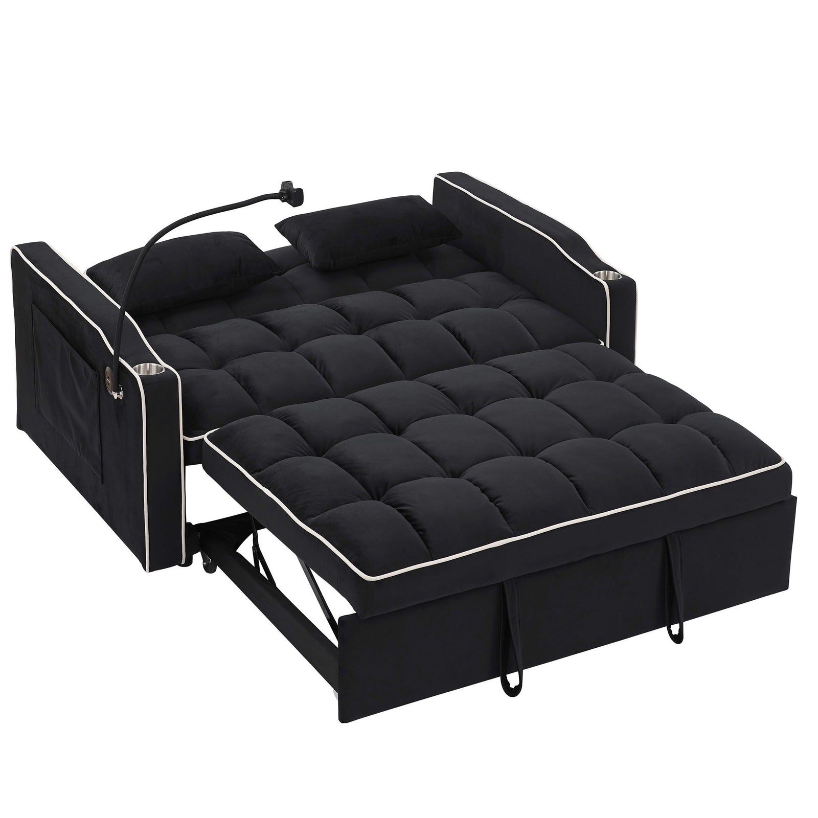 Fashionable Modern and Multi-functional Foldable Velvet Sofa Bed - Beige