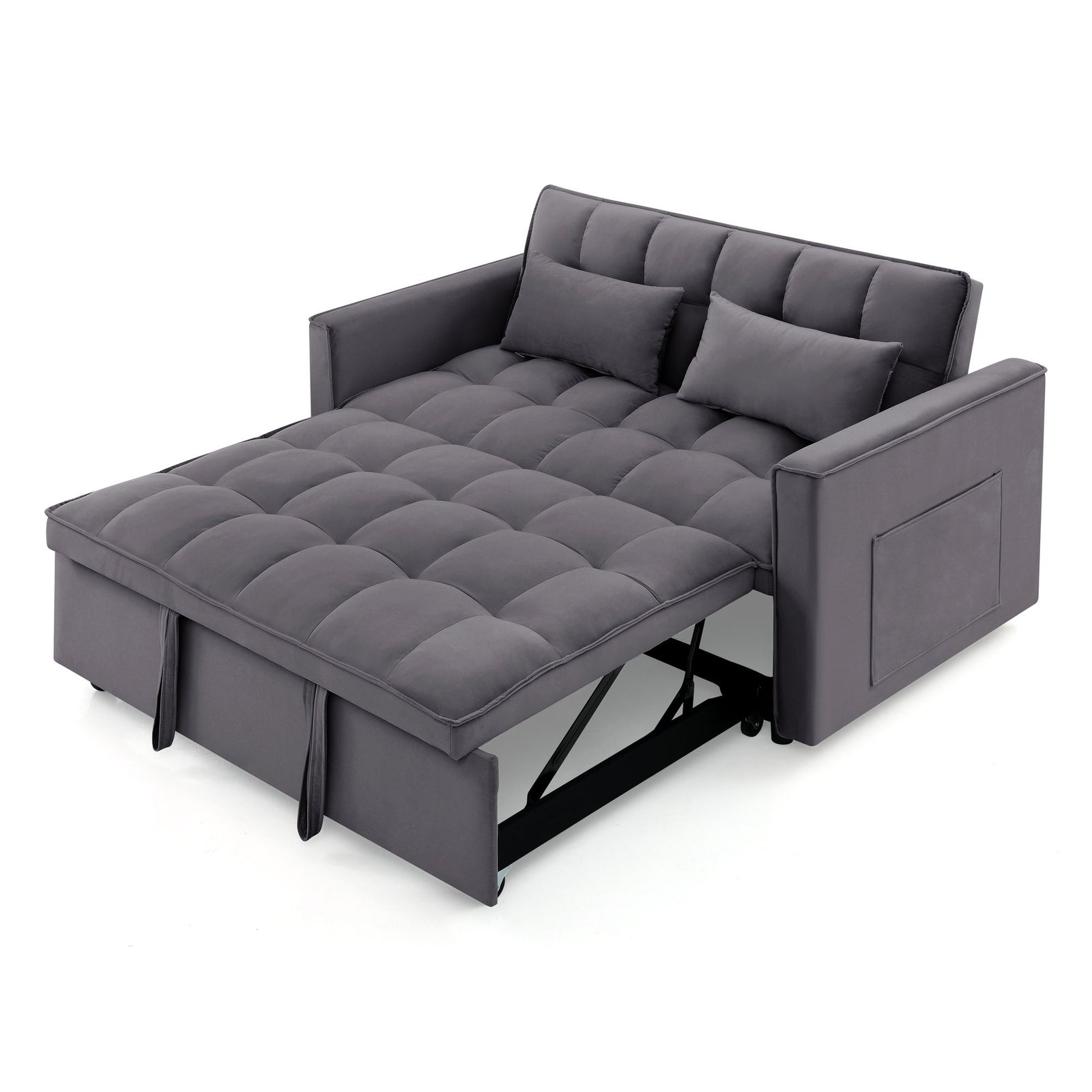 Fashionable Modern and Multi-functional Foldable Velvet Sofa Bed - Dark grey