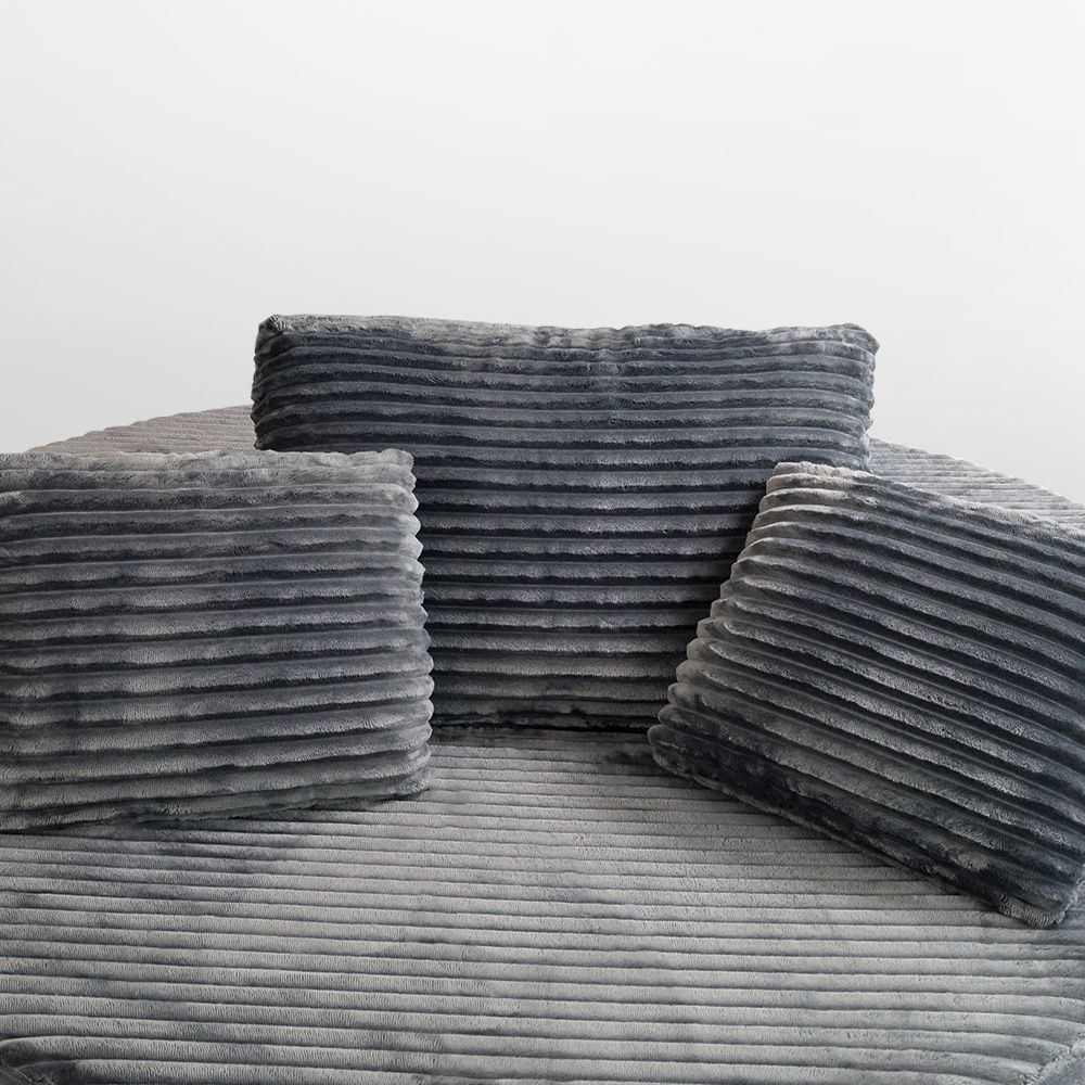 Modern Lazy Sofa with 3 Backrest Pillows, Corduroy, Round, Grey - Grey