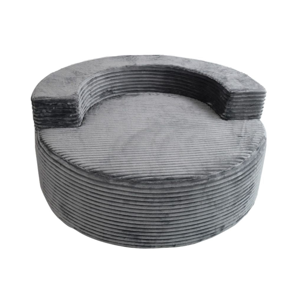 Modern Lazy Sofa with 3 Backrest Pillows, Corduroy, Round, Grey - Grey