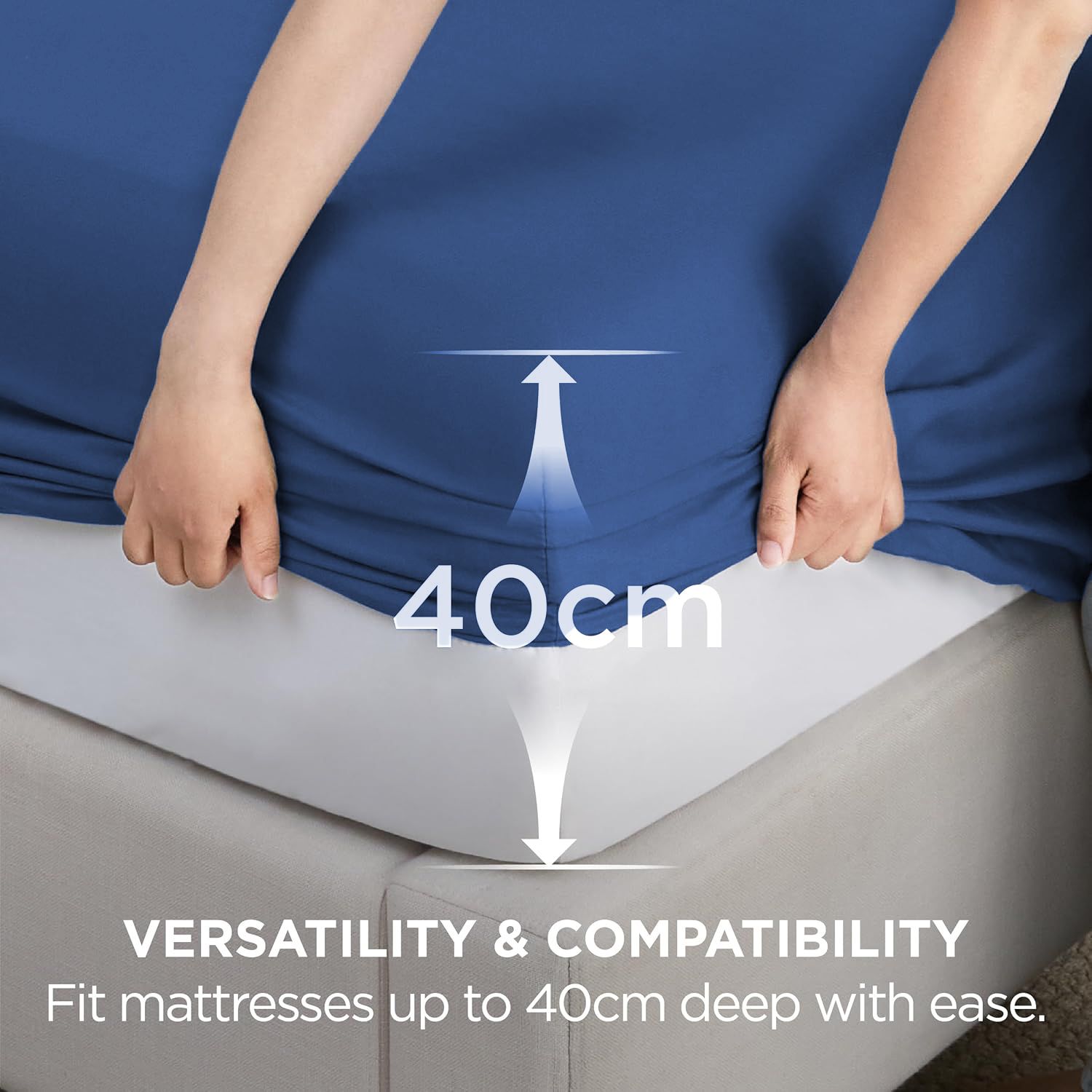 2000TC Hotel Quality Fitted Sheets - 2 Piece Fitted Sheets -Breathable Bedding - Wrinkle, Fade, Stain Resistant- 16inch/40cm Deep Pocket Fitted Bed Sheets-Wrinkle and Fade Resistant,(Royal blue,Double)