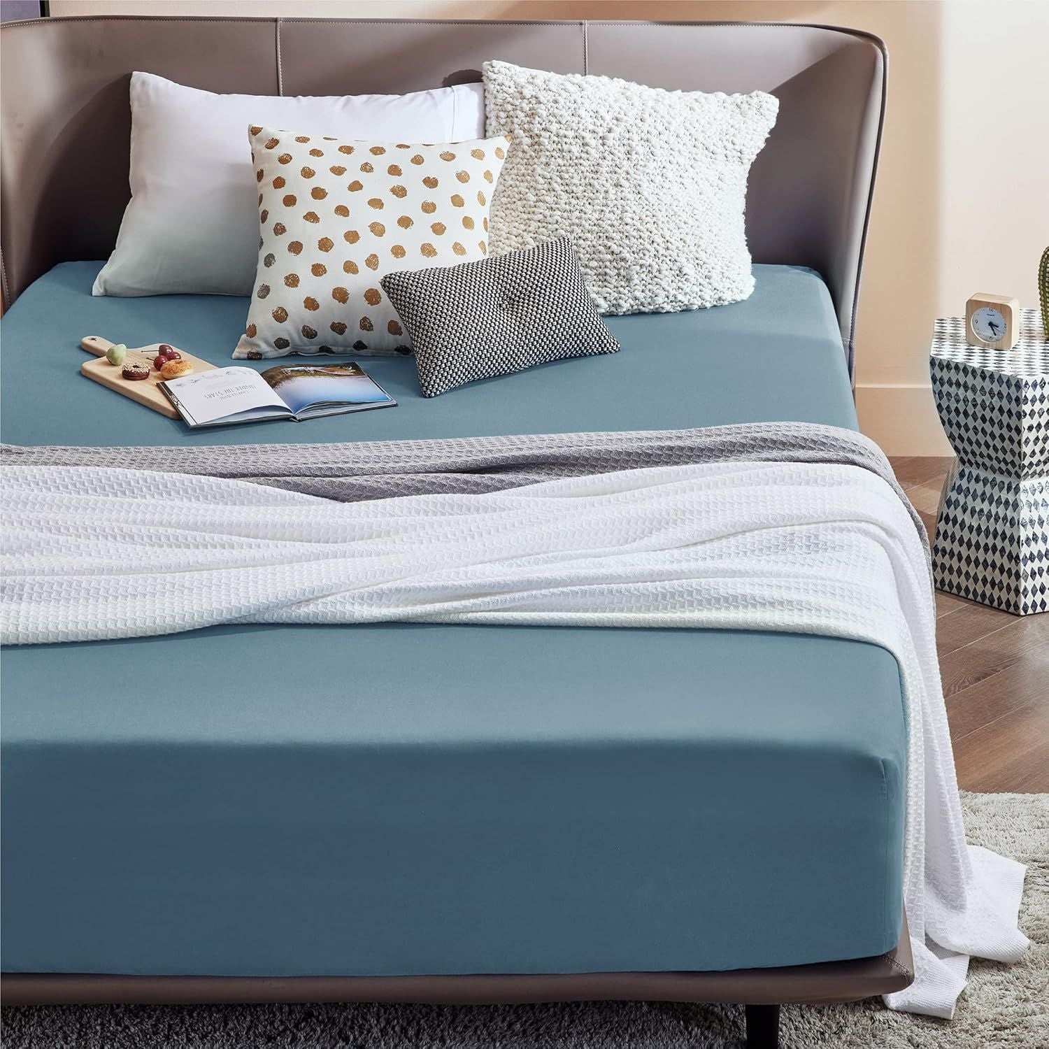 2000TC Hotel Quality Fitted Sheets - 2 Piece Fitted Sheets -Breathable Bedding - Wrinkle, Fade, Stain Resistant- 16inch/40cm Deep Pocket Fitted Bed Sheets-Wrinkle and Fade Resistant,(Ocean,Double)