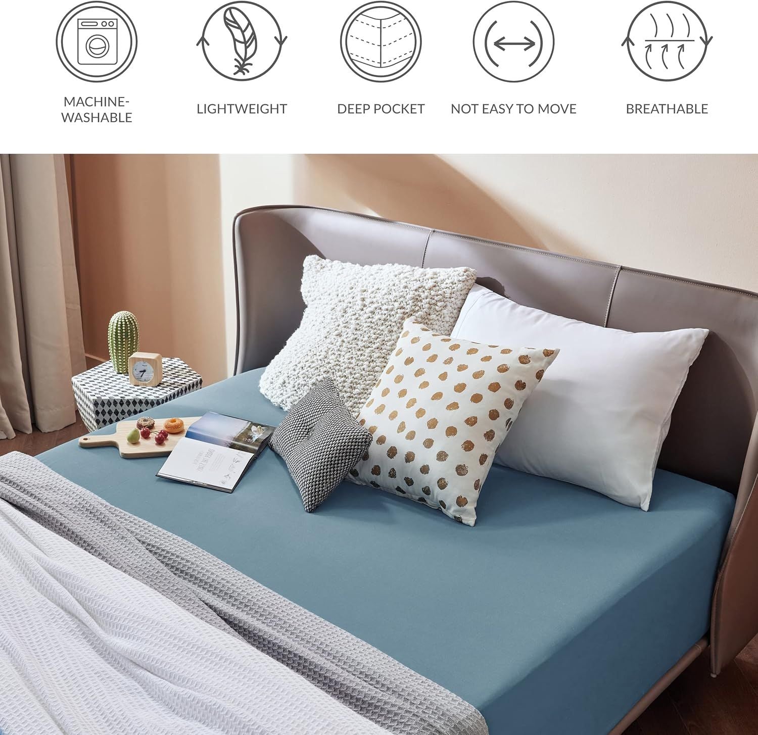 2000TC Hotel Quality Fitted Sheets - 2 Piece Fitted Sheets -Breathable Bedding - Wrinkle, Fade, Stain Resistant- 16inch/40cm Deep Pocket Fitted Bed Sheets-Wrinkle and Fade Resistant,(Ocean,Double)