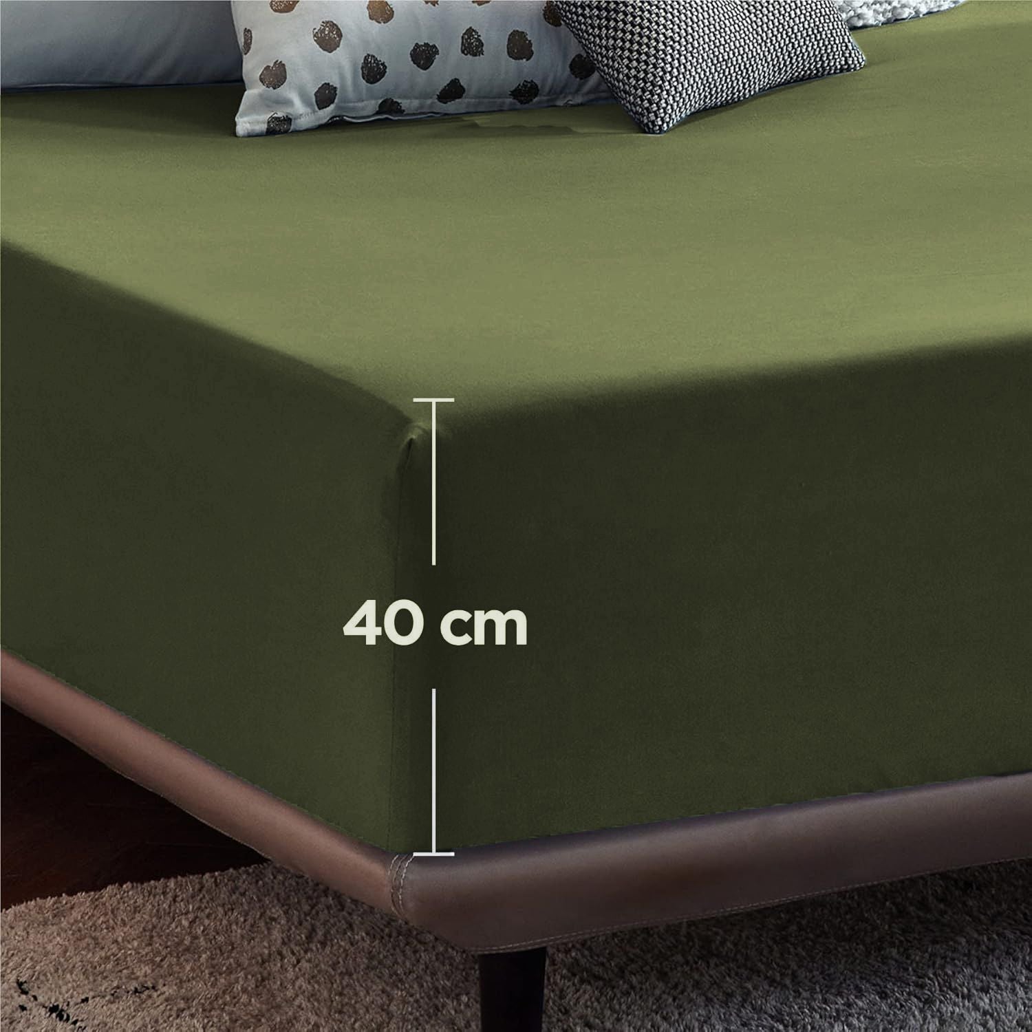 2000TC Hotel Quality Fitted Sheets - 2 Piece Fitted Sheets -Breathable Bedding - Wrinkle, Fade, Stain Resistant- 16inch/40cm Deep Pocket Fitted Bed Sheets-Wrinkle and Fade Resistant,(Olive green,Double)