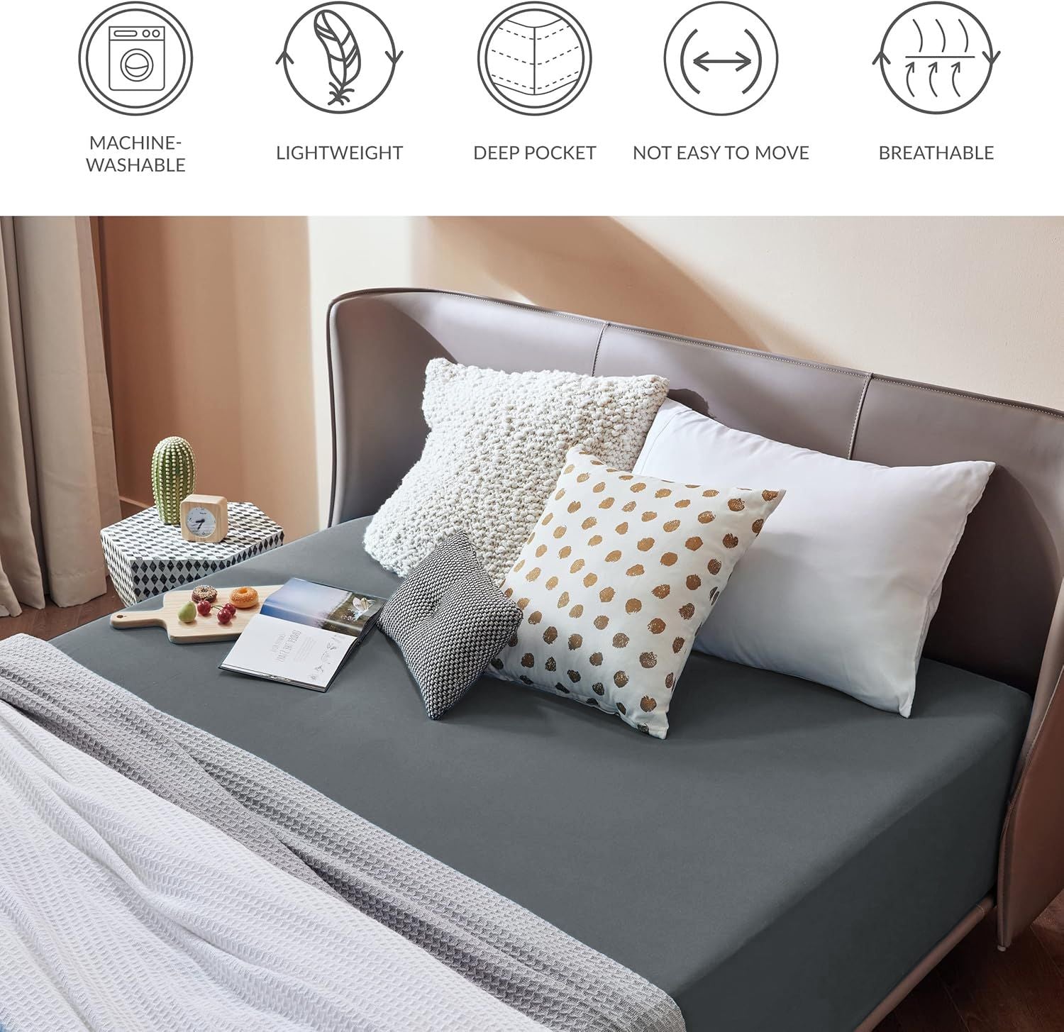 2000TC Hotel Quality Fitted Sheets - 2 Piece Fitted Sheets -Breathable Bedding - Wrinkle, Fade, Stain Resistant- 16inch/40cm Deep Pocket Fitted Bed Sheets-Wrinkle and Fade Resistant,(Dark gray,Double)