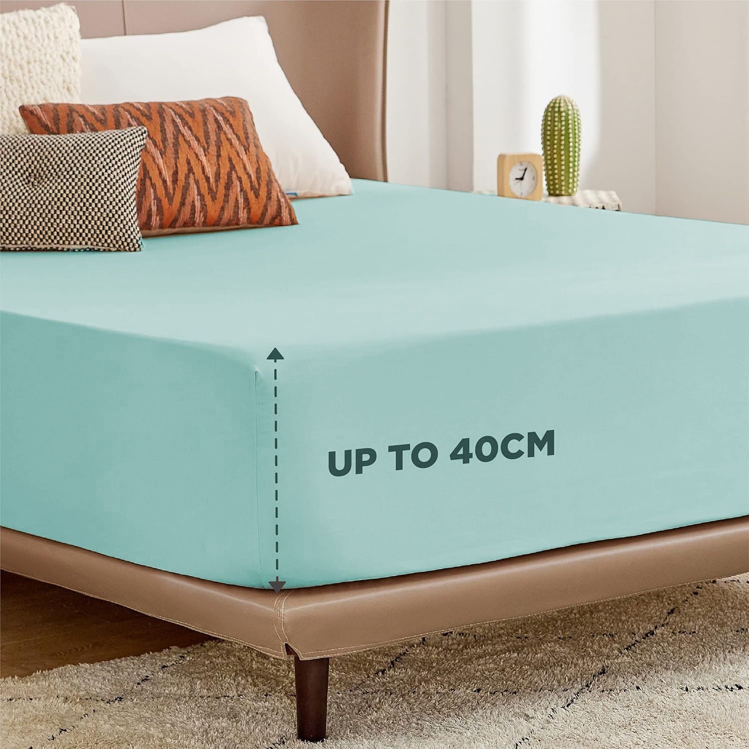 2000TC Hotel Quality Fitted Sheets - 2 Piece Fitted Sheets -Breathable Bedding - Wrinkle, Fade, Stain Resistant- 16inch/40cm Deep Pocket Fitted Bed Sheets-Wrinkle and Fade Resistant,(Ice blue,King)