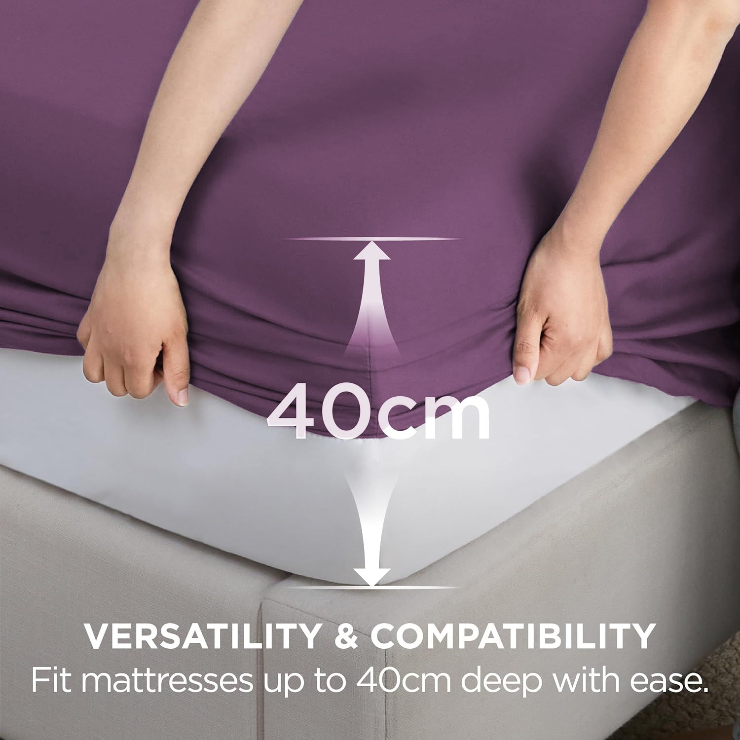 2000TC Hotel Quality Fitted Sheets - 2 Piece Fitted Sheets -Breathable Bedding - Wrinkle, Fade, Stain Resistant- 16inch/40cm Deep Pocket Fitted Bed Sheets-Wrinkle and Fade Resistant,(Purple,King)