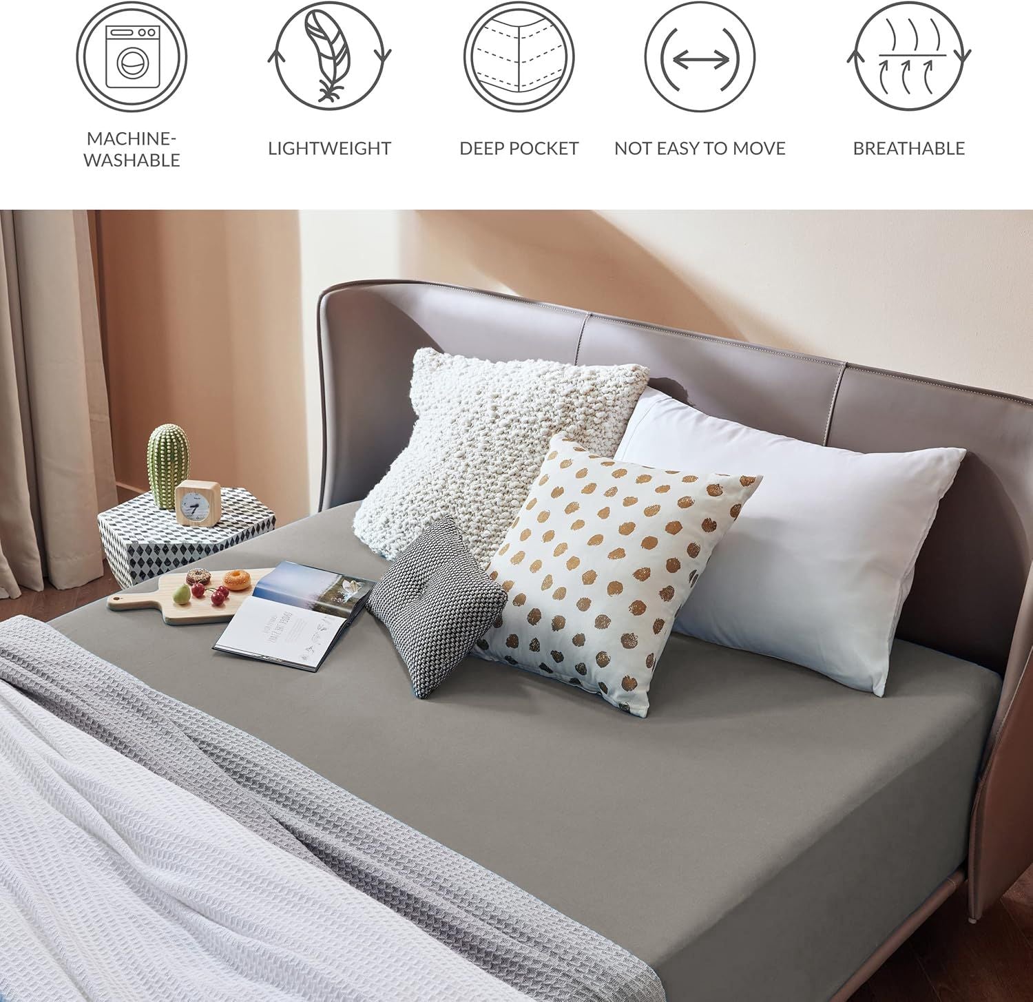 2000TC Hotel Quality Fitted Sheets - 2 Piece Fitted Sheets -Breathable Bedding - Wrinkle, Fade, Stain Resistant- 16inch/40cm Deep Pocket Fitted Bed Sheets-Wrinkle and Fade Resistant,(Grey,King Single)