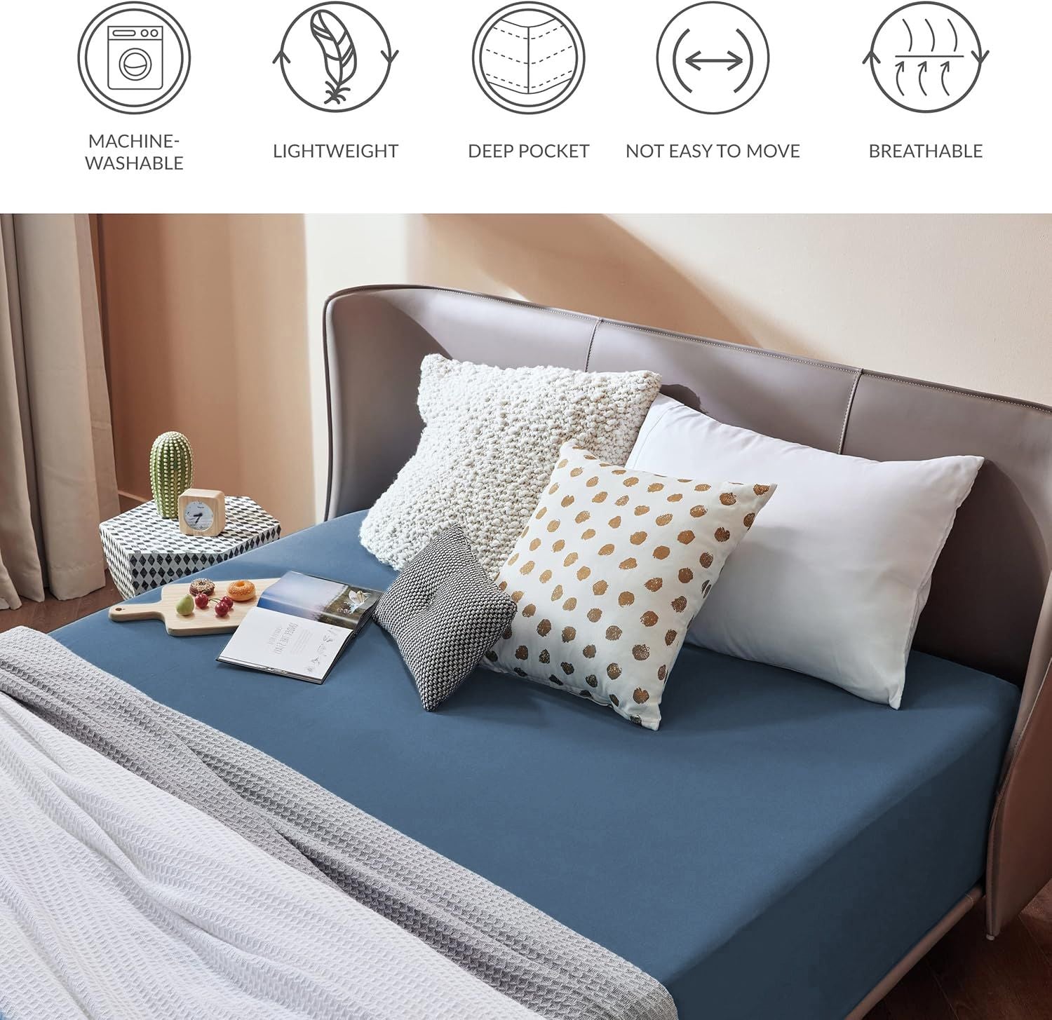 2000TC Hotel Quality Fitted Sheets - 2 Piece Fitted Sheets -Breathable Bedding - Wrinkle, Fade, Stain Resistant- 16inch/40cm Deep Pocket Fitted Bed Sheets-Wrinkle and Fade Resistant,(Navy,King Single)