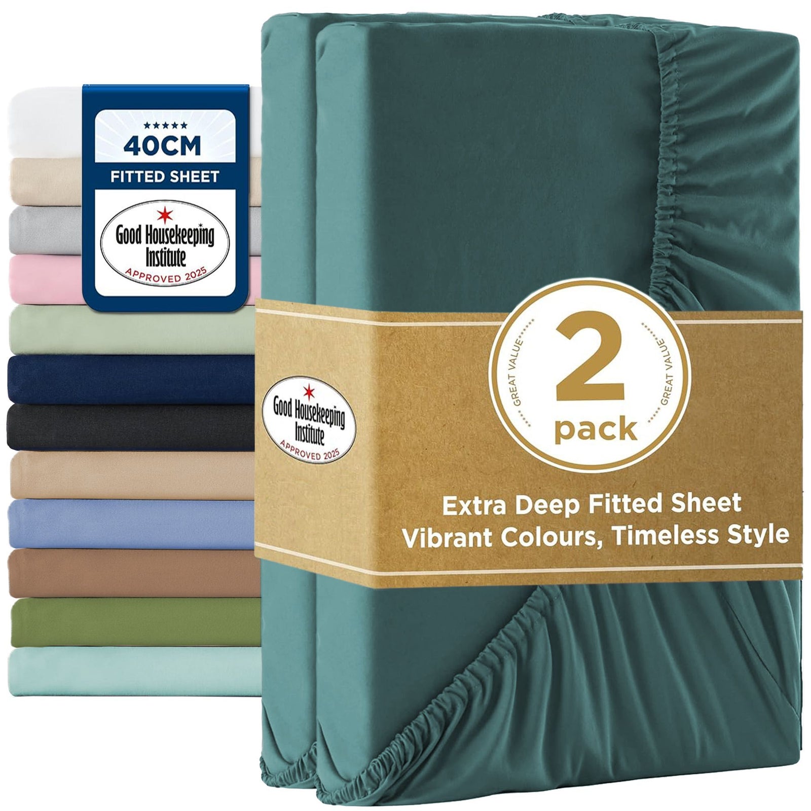 2000TC Hotel Quality Fitted Sheets - 2 Piece Fitted Sheets -Breathable Bedding - Wrinkle, Fade, Stain Resistant- 16inch/40cm Deep Pocket Fitted Bed Sheets-Wrinkle and Fade Resistant,(Biscay blue,King Single)
