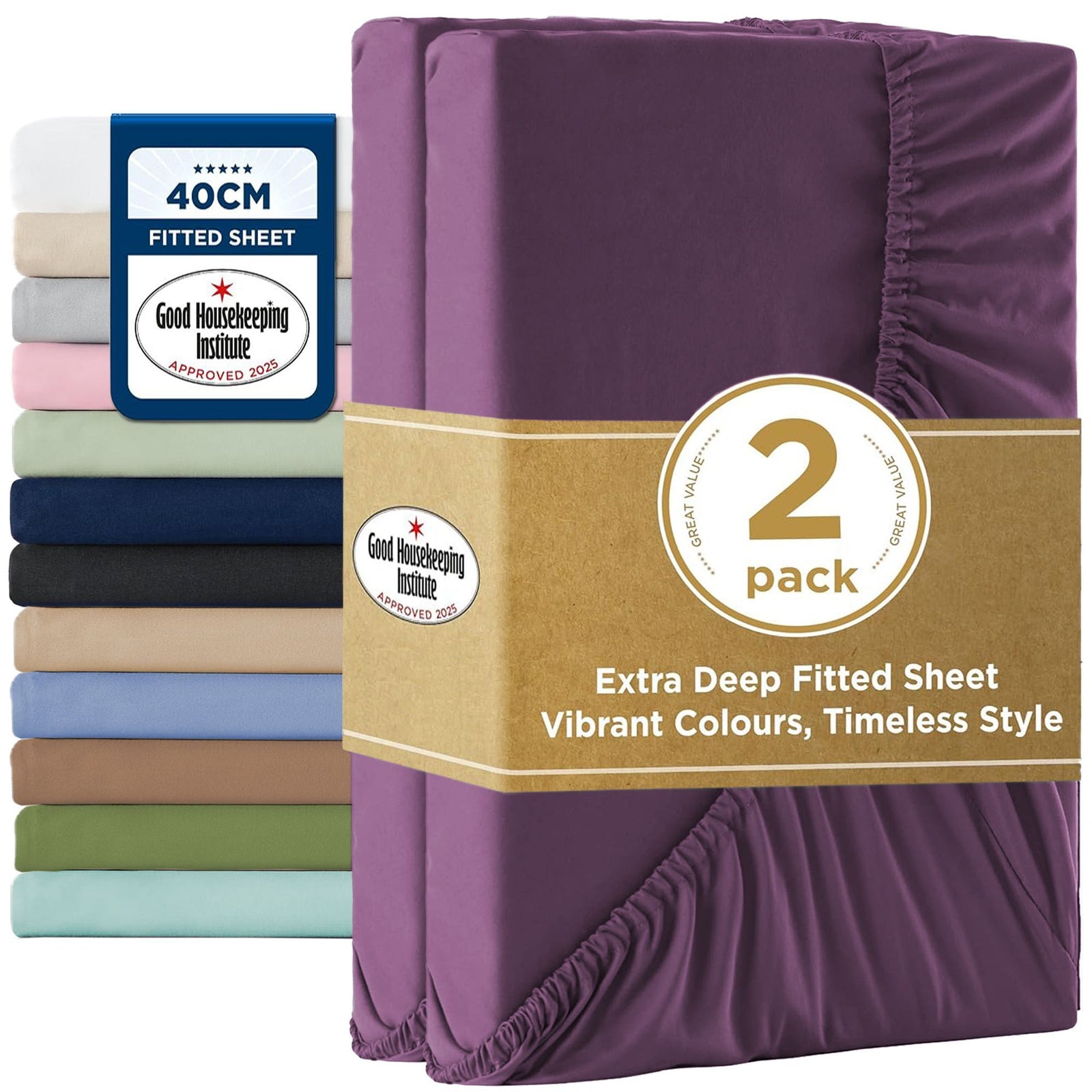 2000TC Hotel Quality Fitted Sheets - 2 Piece Fitted Sheets -Breathable Bedding - Wrinkle, Fade, Stain Resistant- 16inch/40cm Deep Pocket Fitted Bed Sheets-Wrinkle and Fade Resistant,(Purple,King Single)