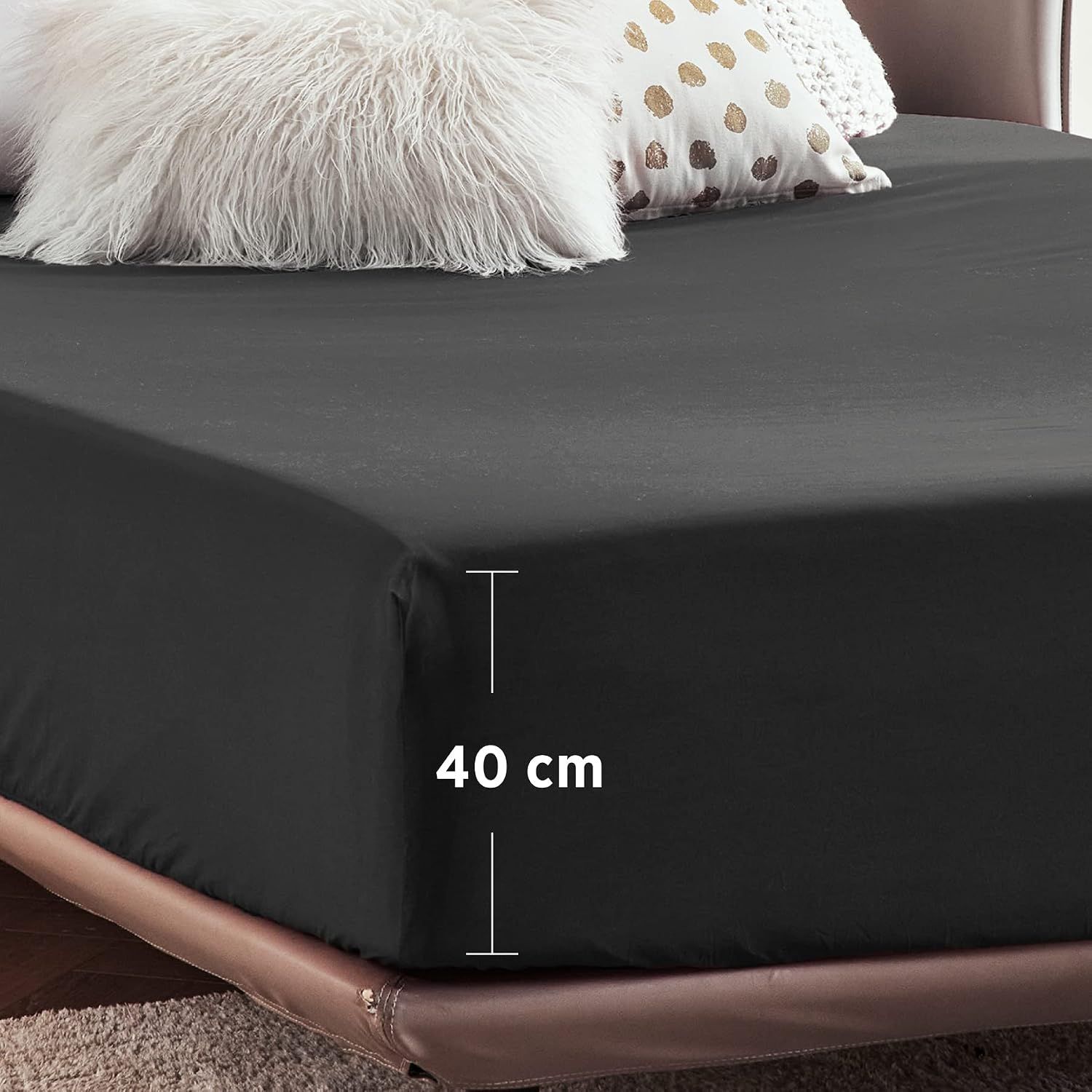 2000TC Hotel Quality Fitted Sheets - 2 Piece Fitted Sheets -Breathable Bedding - Wrinkle, Fade, Stain Resistant- 16inch/40cm Deep Pocket Fitted Bed Sheets-Wrinkle and Fade Resistant,(Black,Queen)
