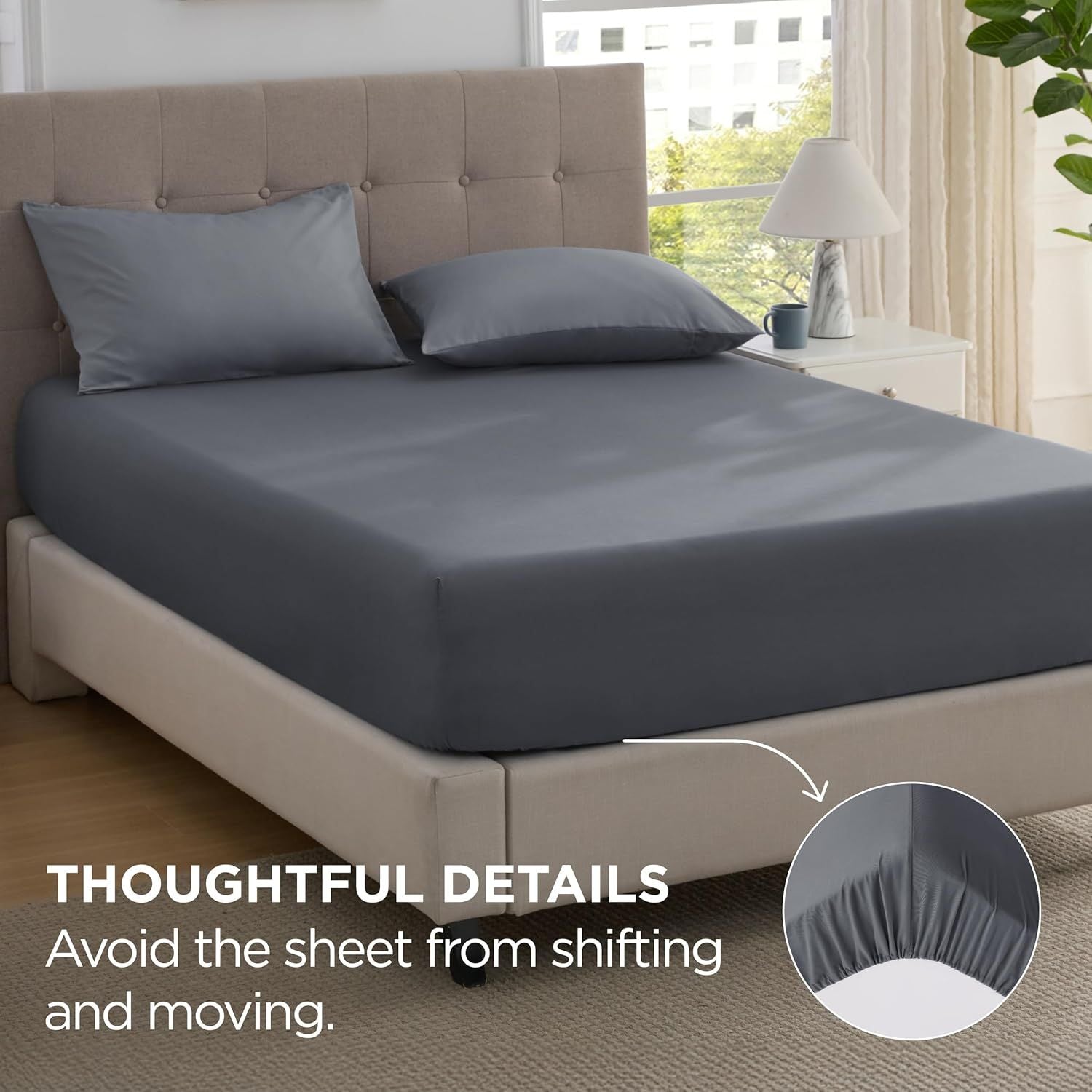 2000TC Hotel Quality Fitted Sheets - 2 Piece Fitted Sheets -Breathable Bedding - Wrinkle, Fade, Stain Resistant- 16inch/40cm Deep Pocket Fitted Bed Sheets-Wrinkle and Fade Resistant,(Dark gray,Queen)