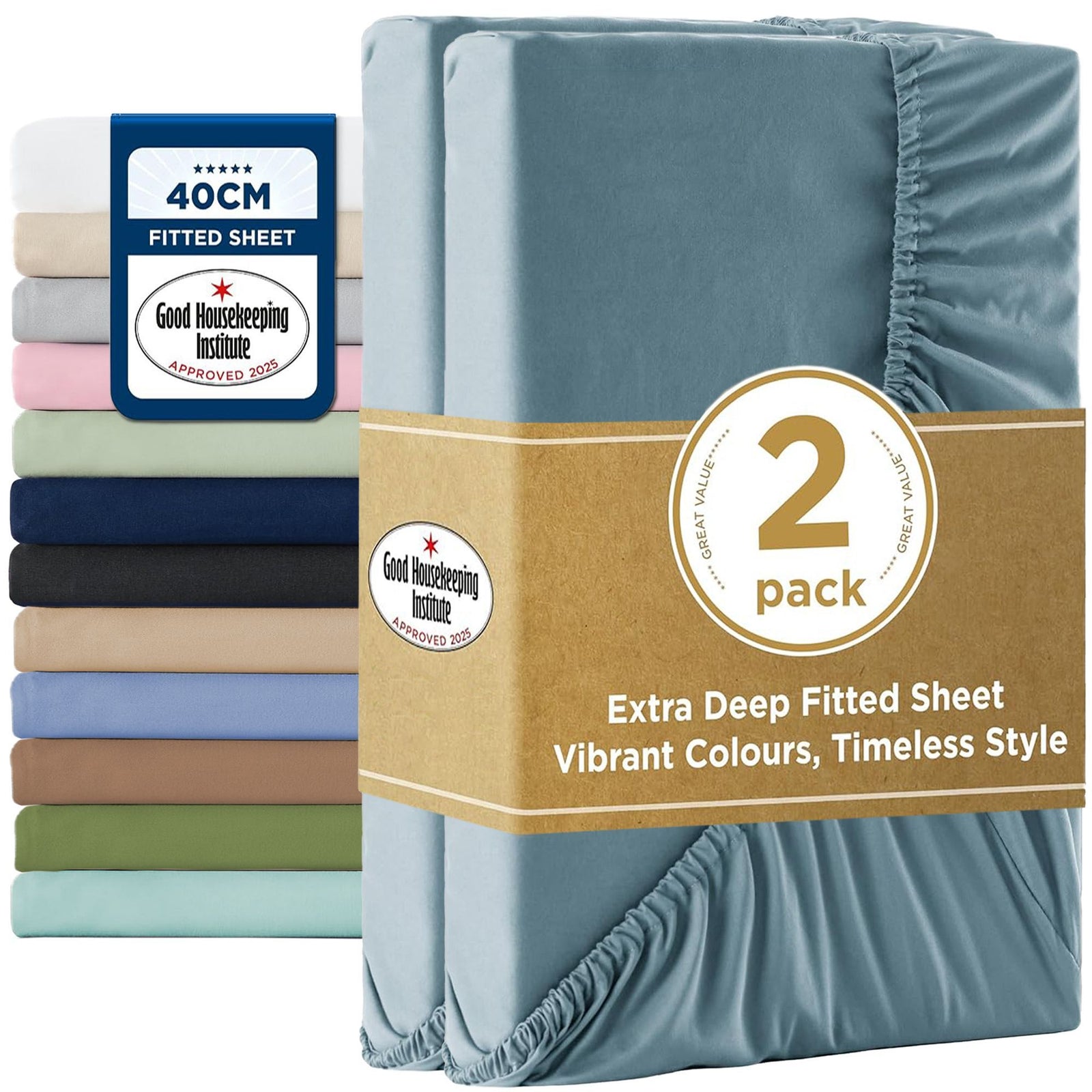 2000TC Hotel Quality Fitted Sheets - 2 Piece Fitted Sheets -Breathable Bedding - Wrinkle, Fade, Stain Resistant- 16inch/40cm Deep Pocket Fitted Bed Sheets-Wrinkle and Fade Resistant,(Ocean,Single)