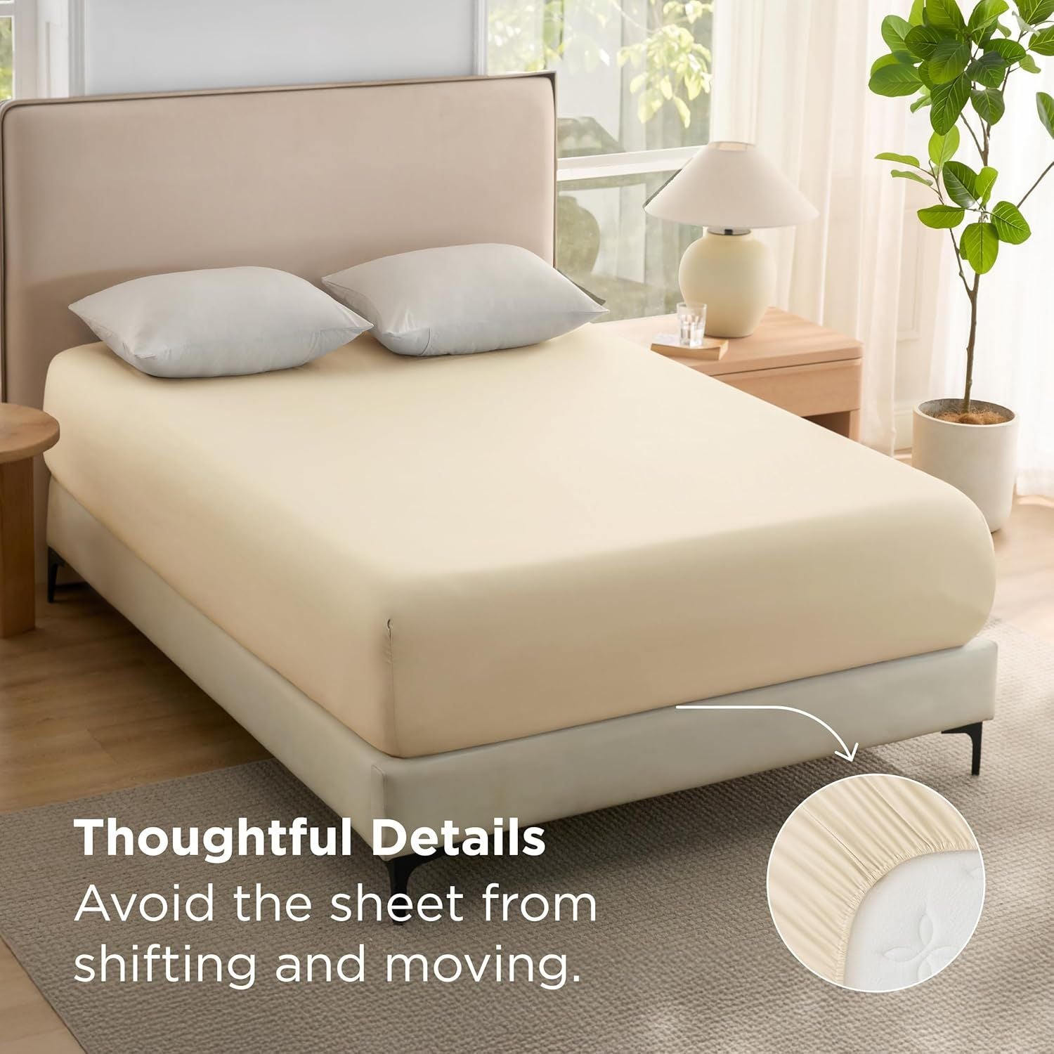 2000TC Hotel Quality Fitted Sheets - 2 Piece Fitted Sheets -Breathable Bedding - Wrinkle, Fade, Stain Resistant- 16inch/40cm Deep Pocket Fitted Bed Sheets-Wrinkle and Fade Resistant,(Cream White,Single)