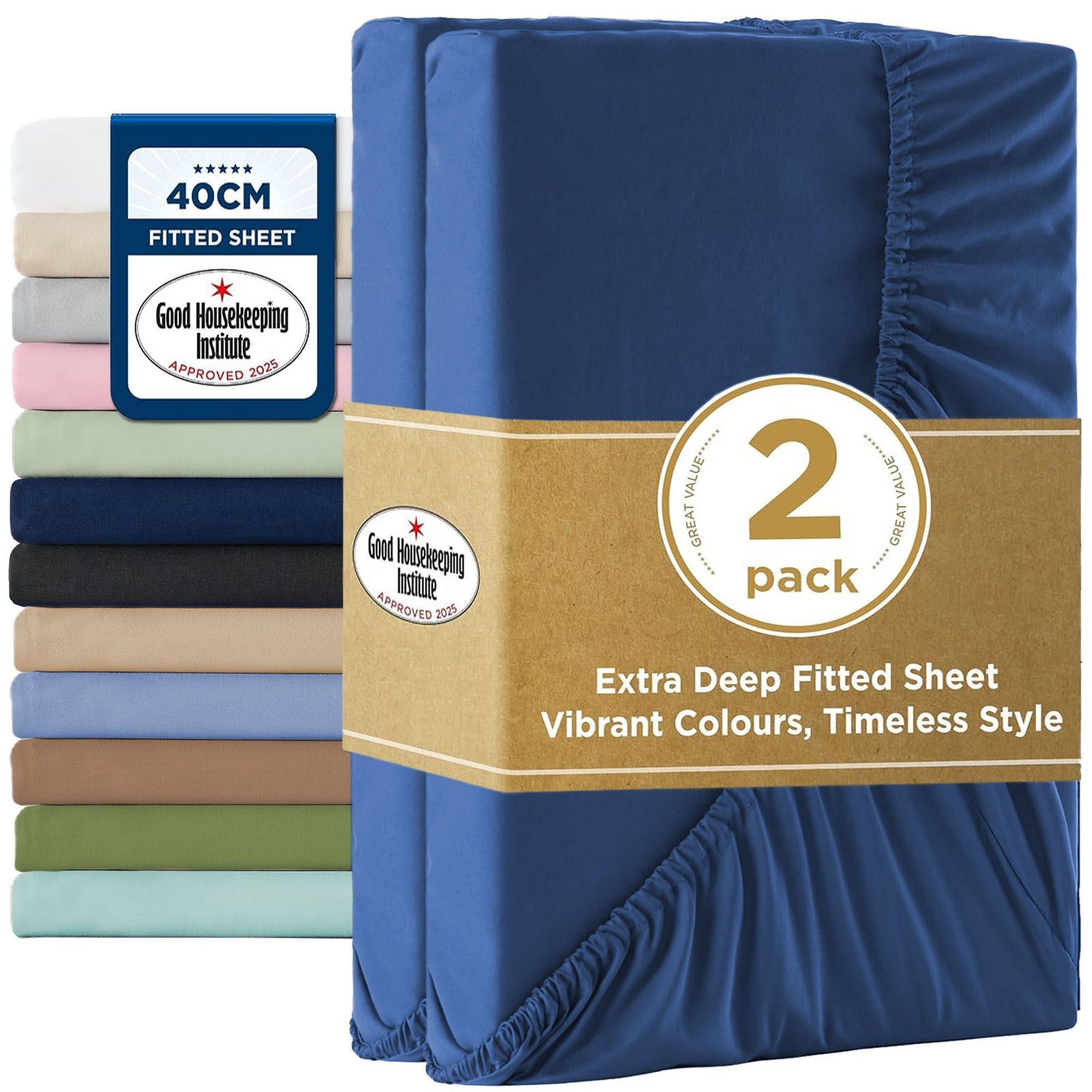 2000TC Hotel Quality Fitted Sheets - 2 Piece Fitted Sheets -Breathable Bedding - Wrinkle, Fade, Stain Resistant- 16inch/40cm Deep Pocket Fitted Bed Sheets-Wrinkle and Fade Resistant,(Royal blue,Super King)