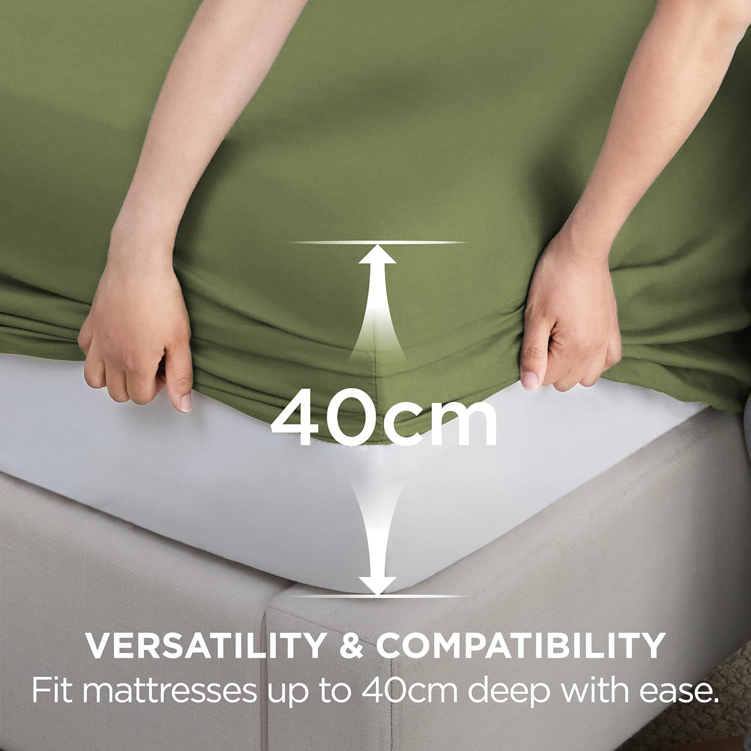 2000TC Hotel Quality Fitted Sheets - 2 Piece Fitted Sheets -Breathable Bedding - Wrinkle, Fade, Stain Resistant- 16inch/40cm Deep Pocket Fitted Bed Sheets-Wrinkle and Fade Resistant,(Olive green,Super King)