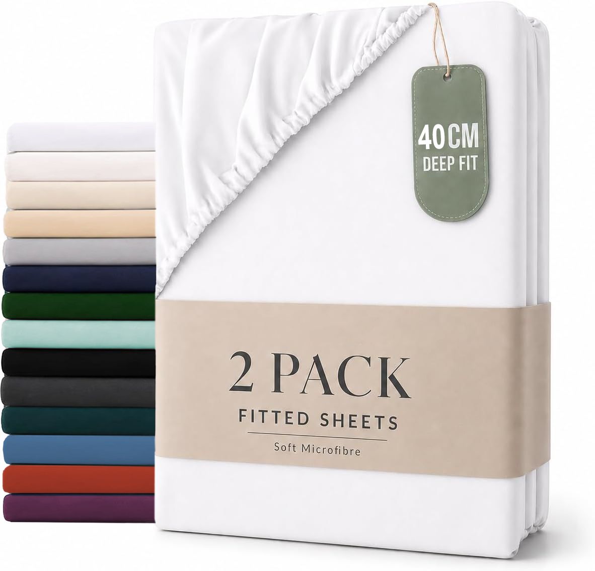 Hotel Quality Fitted sheets - 2 Piece Fitted sheets -Breathable Bedding - Wrinkle, Fade, Stain Resistant- 26inch/40cm Deep Pocket Fitted Bed Sheet-Wrinkle and Fade Resistant,(White,Double)