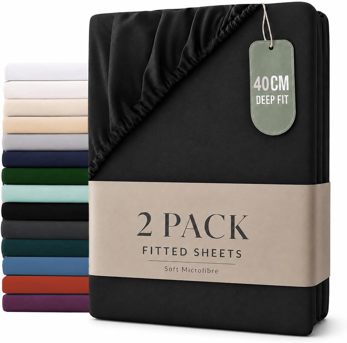 Hotel Quality Fitted sheets - 2 Piece Fitted sheets -Breathable Bedding - Wrinkle, Fade, Stain Resistant- 26inch/40cm Deep Pocket Fitted Bed Sheet-Wrinkle and Fade Resistant,(Black,Double)