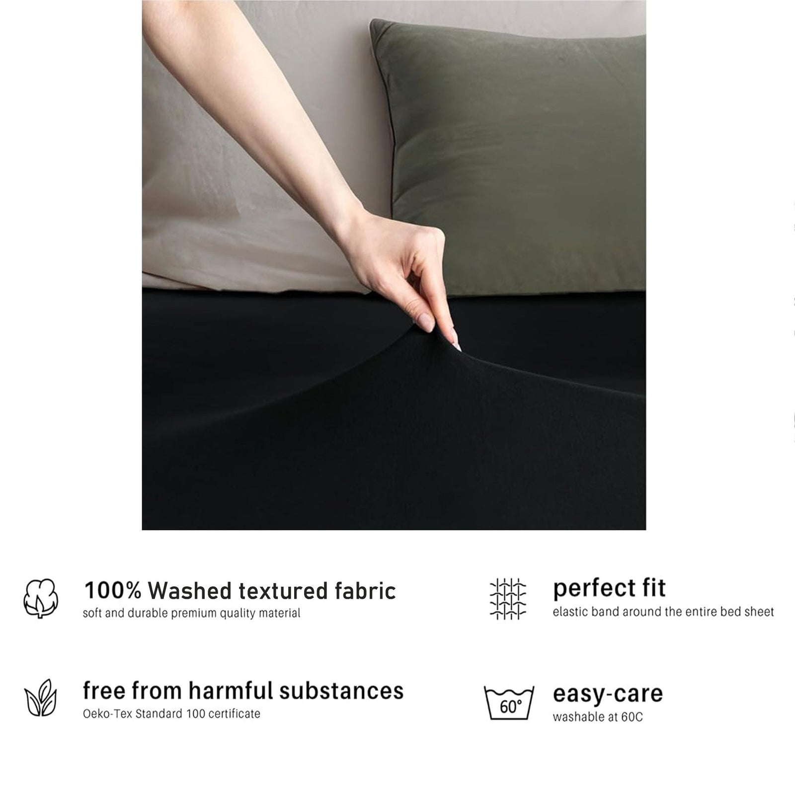 Hotel Quality Fitted sheets - 2 Piece Fitted sheets -Breathable Bedding - Wrinkle, Fade, Stain Resistant- 26inch/40cm Deep Pocket Fitted Bed Sheet-Wrinkle and Fade Resistant,(Black,Double)