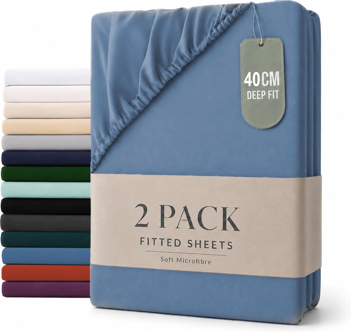 Hotel Quality Fitted sheets - 2 Piece Fitted sheets -Breathable Bedding - Wrinkle, Fade, Stain Resistant- 26inch/40cm Deep Pocket Fitted Bed Sheet-Wrinkle and Fade Resistant,(Ocean,Double)