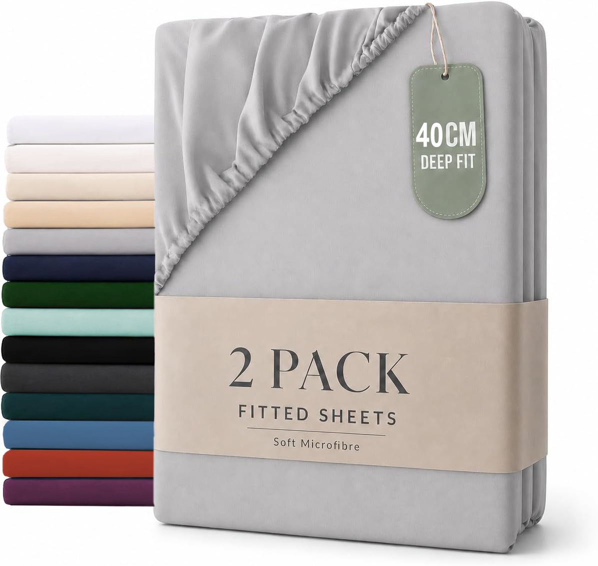 Hotel Quality Fitted sheets - 2 Piece Fitted sheets -Breathable Bedding - Wrinkle, Fade, Stain Resistant- 26inch/40cm Deep Pocket Fitted Bed Sheet-Wrinkle and Fade Resistant,(Silver-gray,Double)