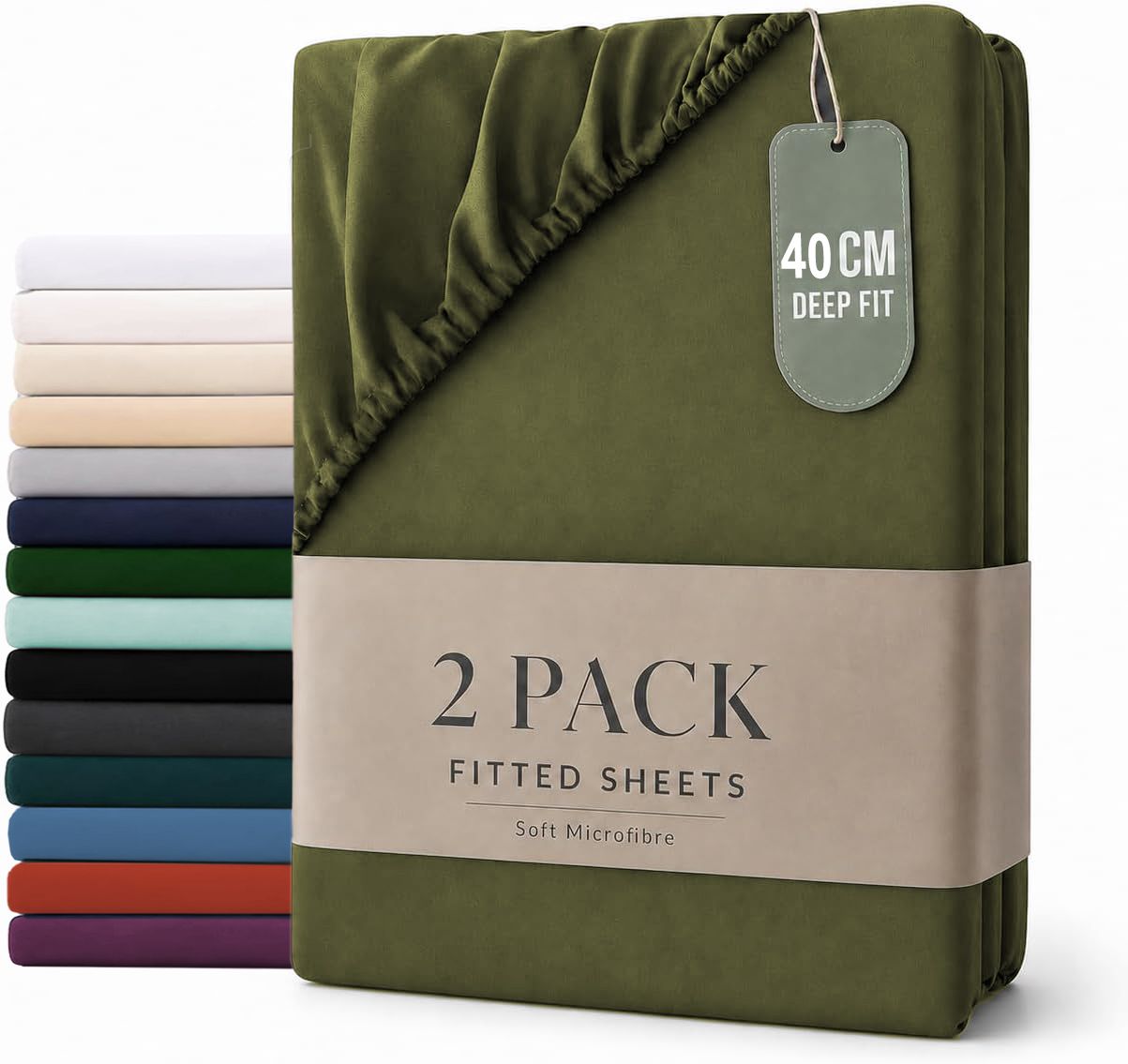 Hotel Quality Fitted sheets - 2 Piece Fitted sheets -Breathable Bedding - Wrinkle, Fade, Stain Resistant- 26inch/40cm Deep Pocket Fitted Bed Sheet-Wrinkle and Fade Resistant,(Olive green,King)