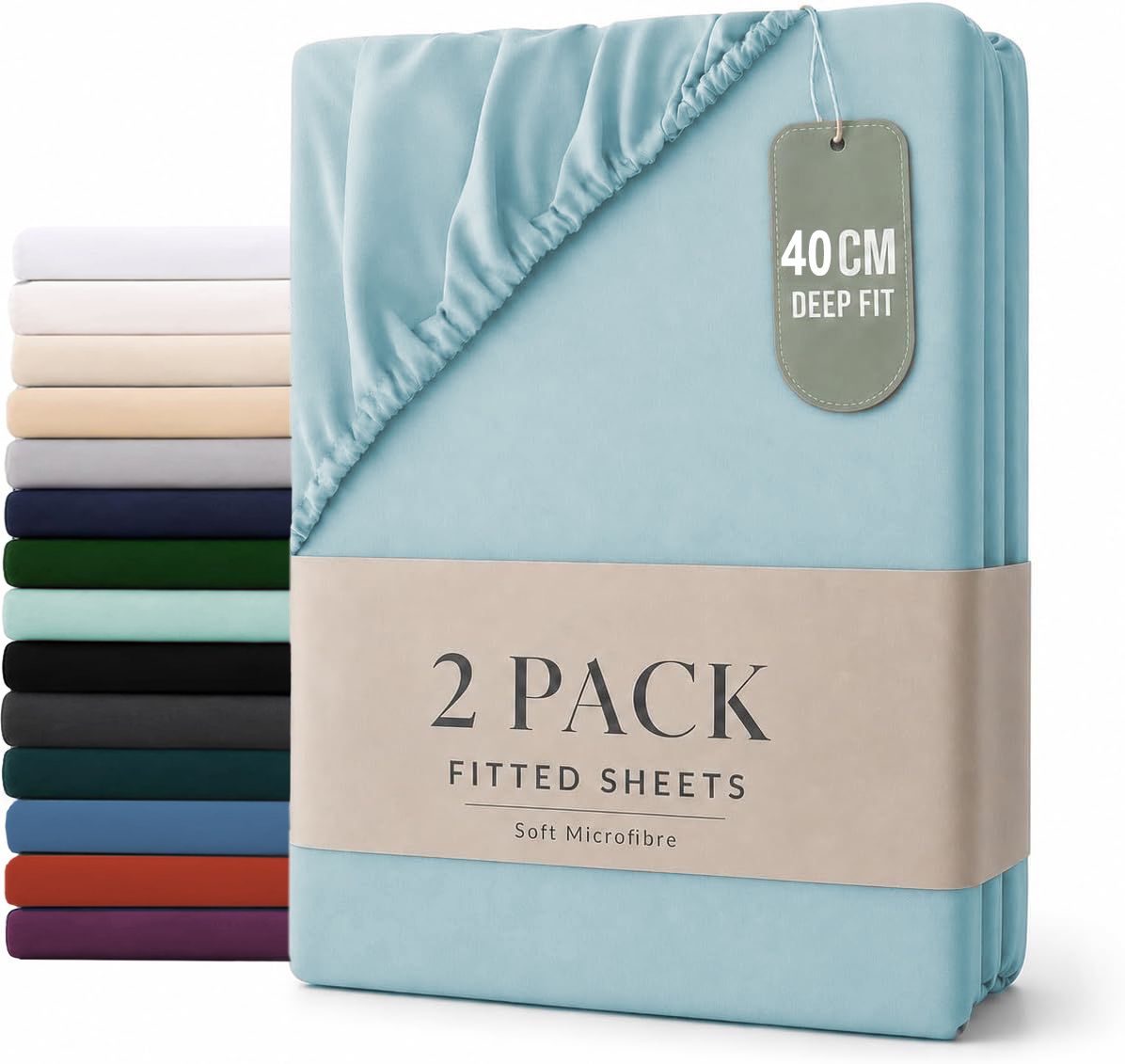Hotel Quality Fitted sheets - 2 Piece Fitted sheets -Breathable Bedding - Wrinkle, Fade, Stain Resistant- 26inch/40cm Deep Pocket Fitted Bed Sheet-Wrinkle and Fade Resistant,(Ice blue,King Single)