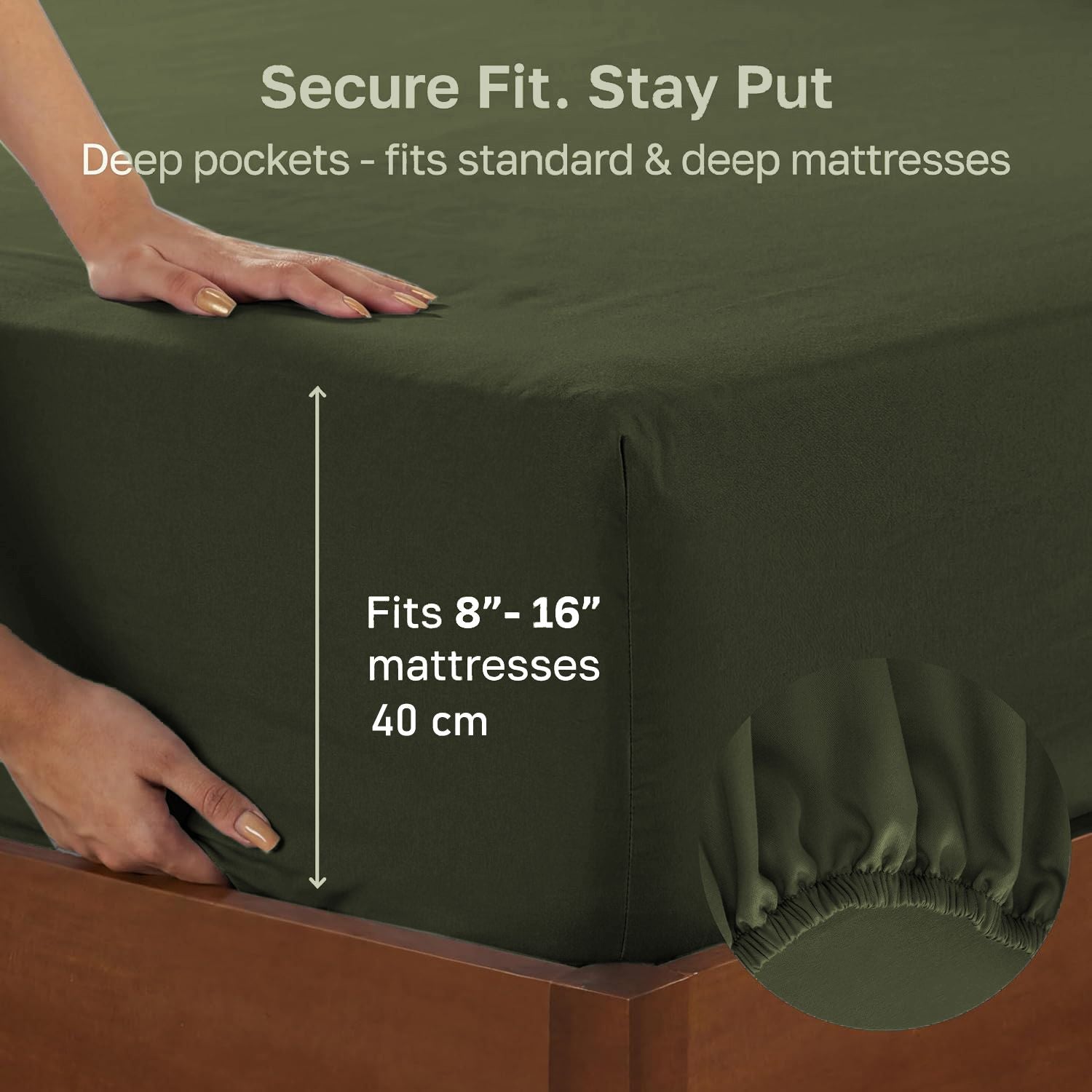 Hotel Quality Fitted sheets - 2 Piece Fitted sheets -Breathable Bedding - Wrinkle, Fade, Stain Resistant- 26inch/40cm Deep Pocket Fitted Bed Sheet-Wrinkle and Fade Resistant,(Olive green,King Single)