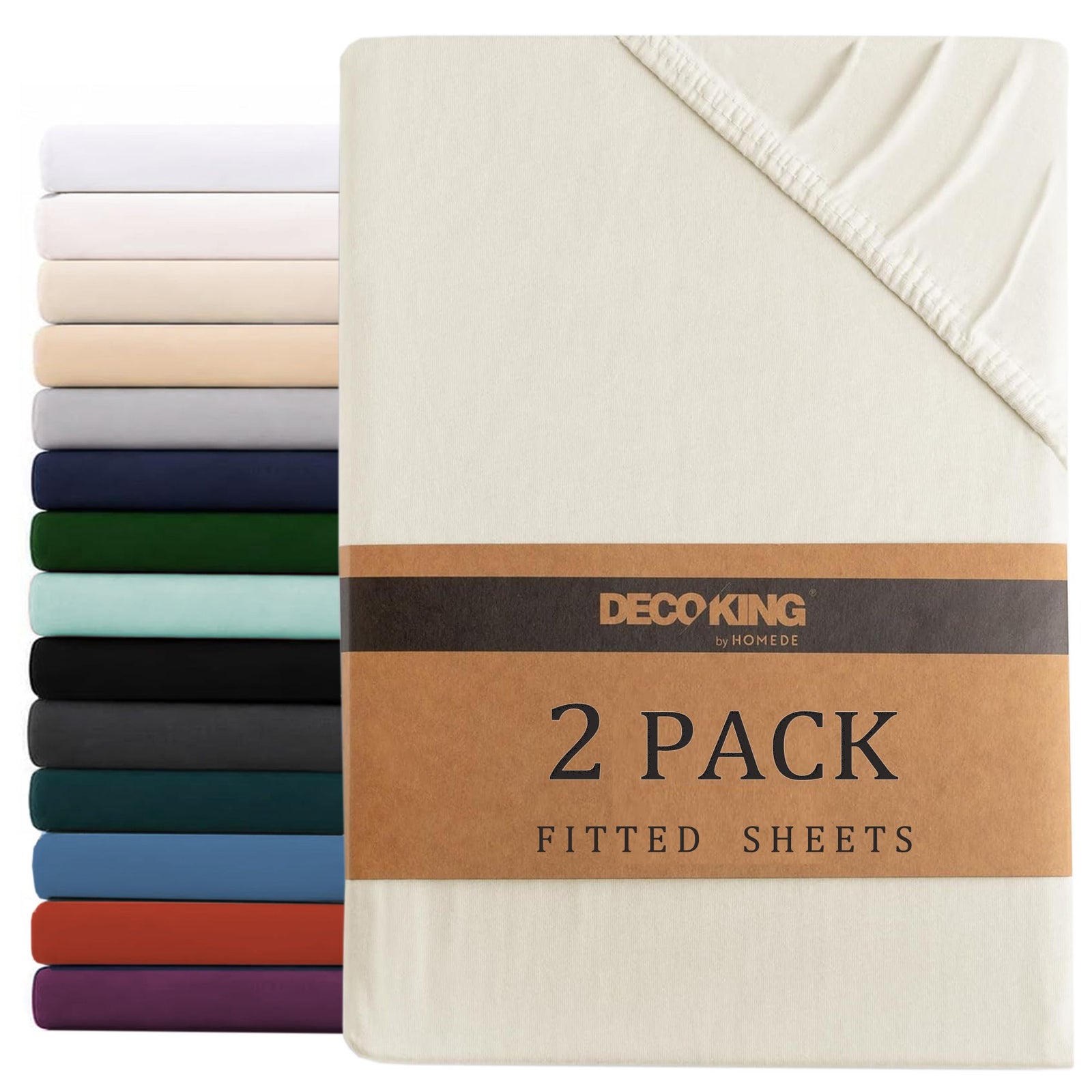 Hotel Quality Fitted sheets - 2 Piece Fitted sheets -Breathable Bedding - Wrinkle, Fade, Stain Resistant- 26inch/40cm Deep Pocket Fitted Bed Sheet-Wrinkle and Fade Resistant,(Cream White,King Single)