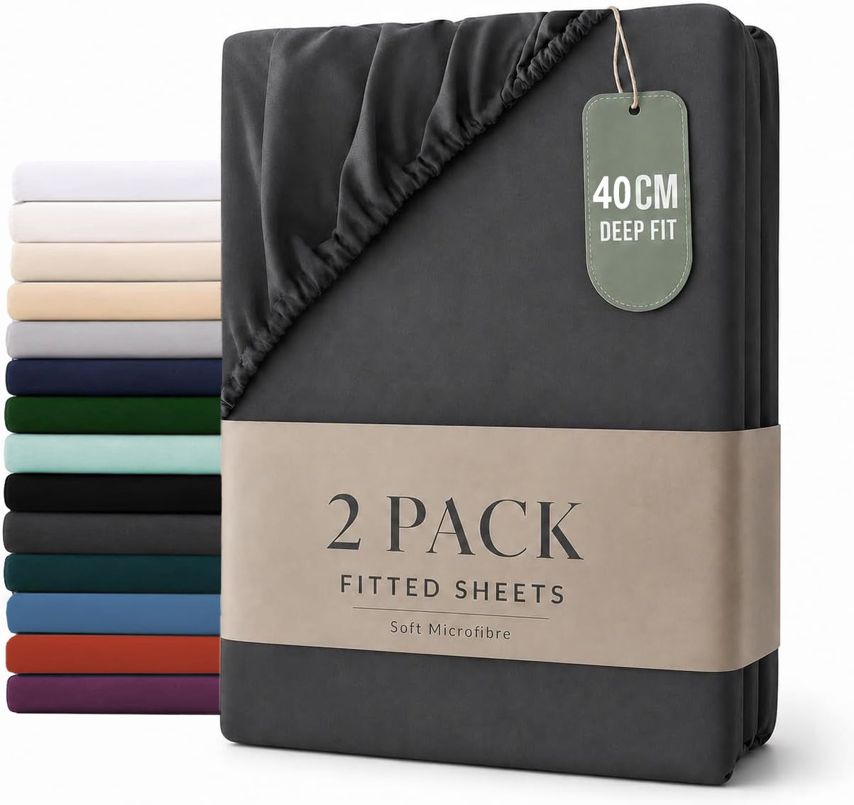 Hotel Quality Fitted sheets - 2 Piece Fitted sheets -Breathable Bedding - Wrinkle, Fade, Stain Resistant- 26inch/40cm Deep Pocket Fitted Bed Sheet-Wrinkle and Fade Resistant,(Dark gray,King Single)