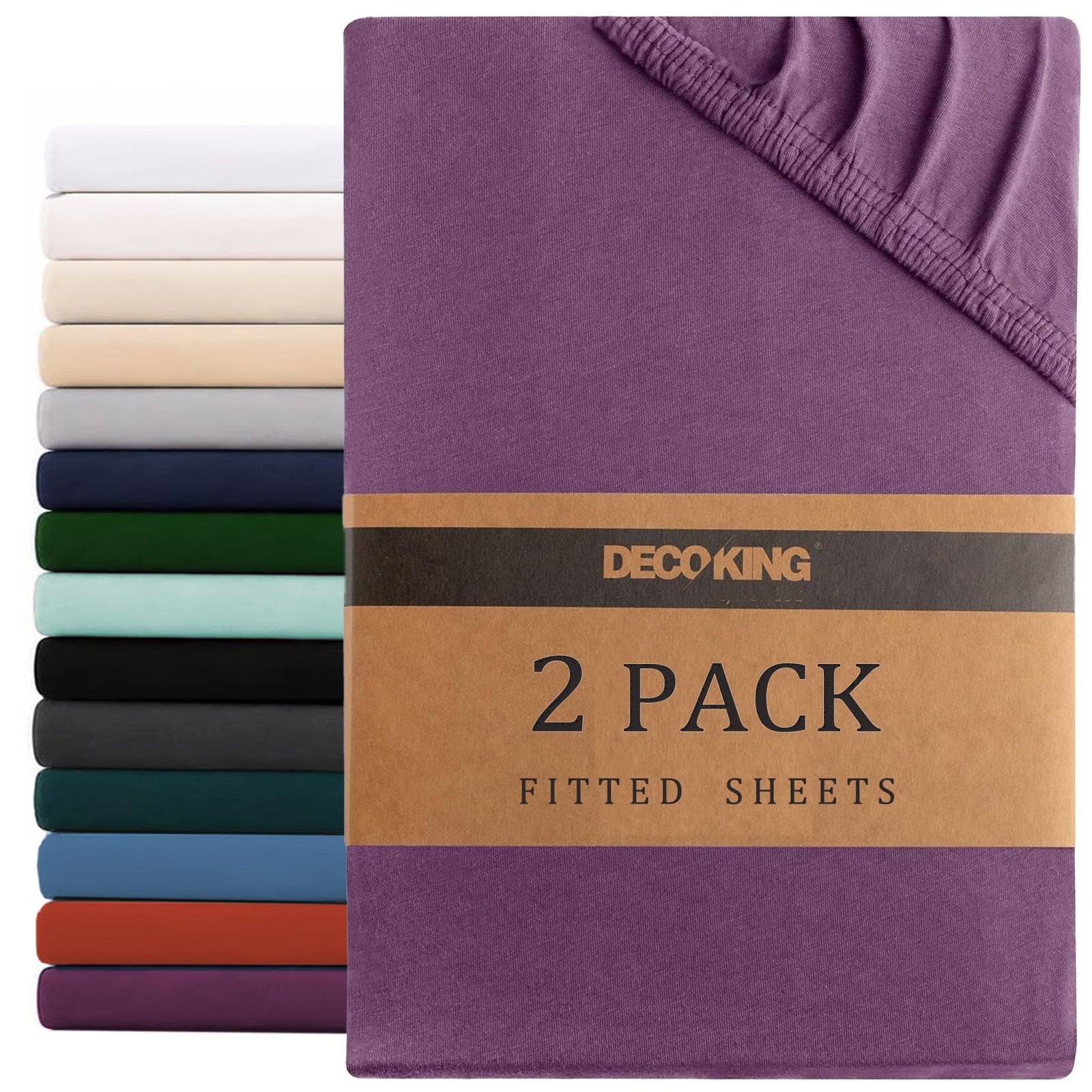 Hotel Quality Fitted sheets - 2 Piece Fitted sheets -Breathable Bedding - Wrinkle, Fade, Stain Resistant- 26inch/40cm Deep Pocket Fitted Bed Sheet-Wrinkle and Fade Resistant,(Purple,King Single)