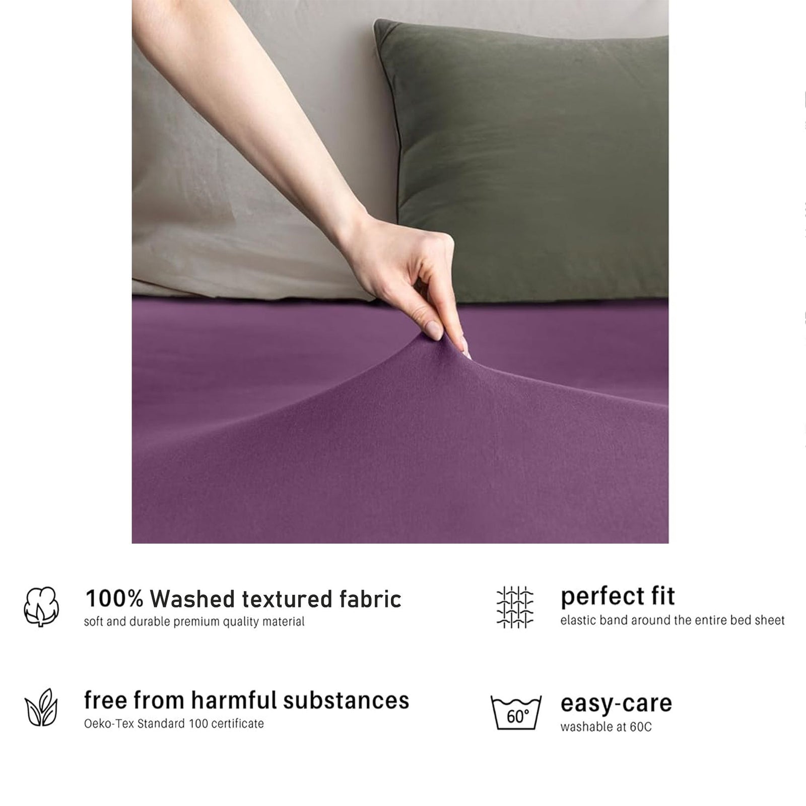Hotel Quality Fitted sheets - 2 Piece Fitted sheets -Breathable Bedding - Wrinkle, Fade, Stain Resistant- 26inch/40cm Deep Pocket Fitted Bed Sheet-Wrinkle and Fade Resistant,(Purple,King Single)