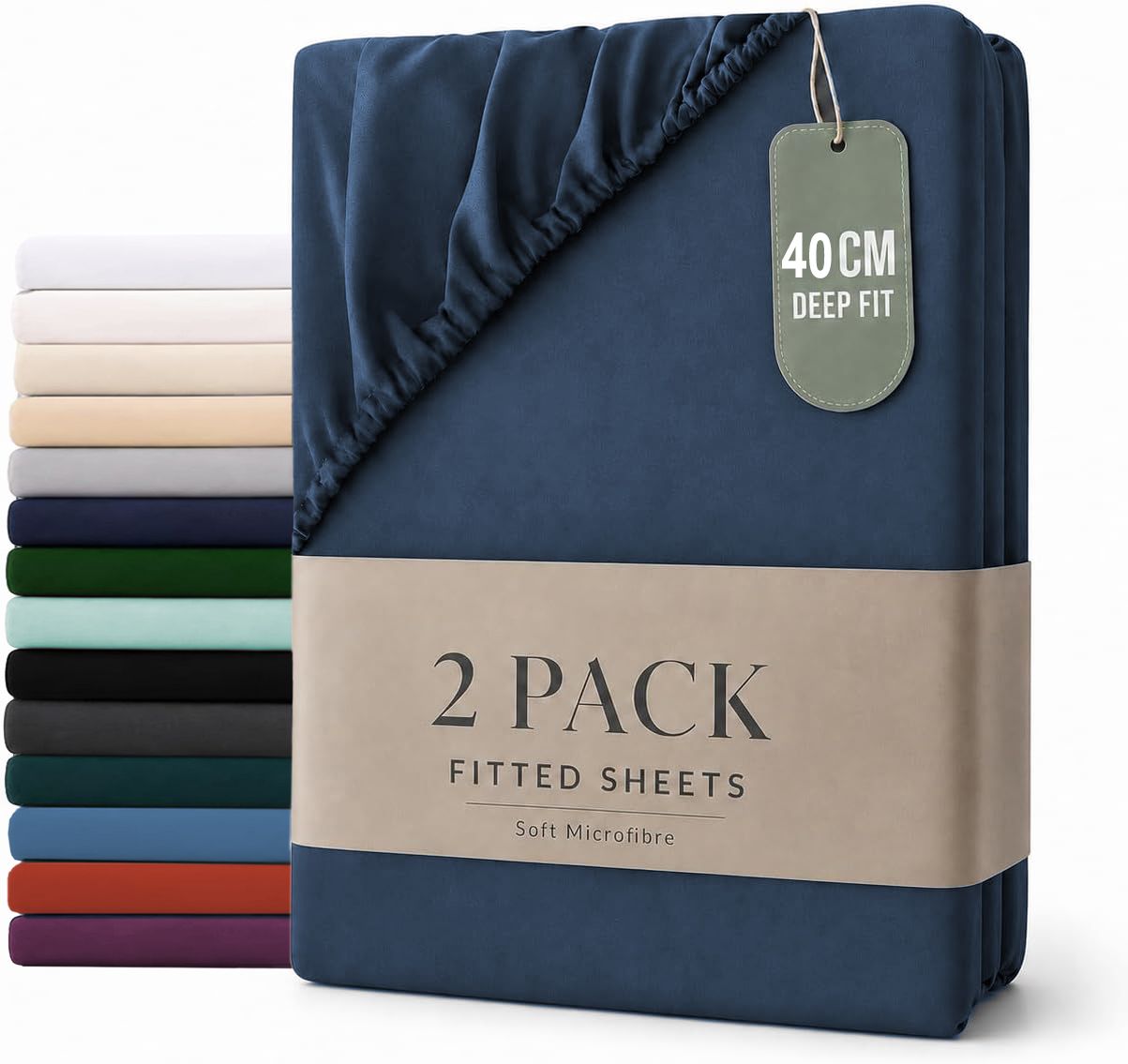 Hotel Quality Fitted sheets - 2 Piece Fitted sheets -Breathable Bedding - Wrinkle, Fade, Stain Resistant- 26inch/40cm Deep Pocket Fitted Bed Sheet-Wrinkle and Fade Resistant,(Navy,Super King)