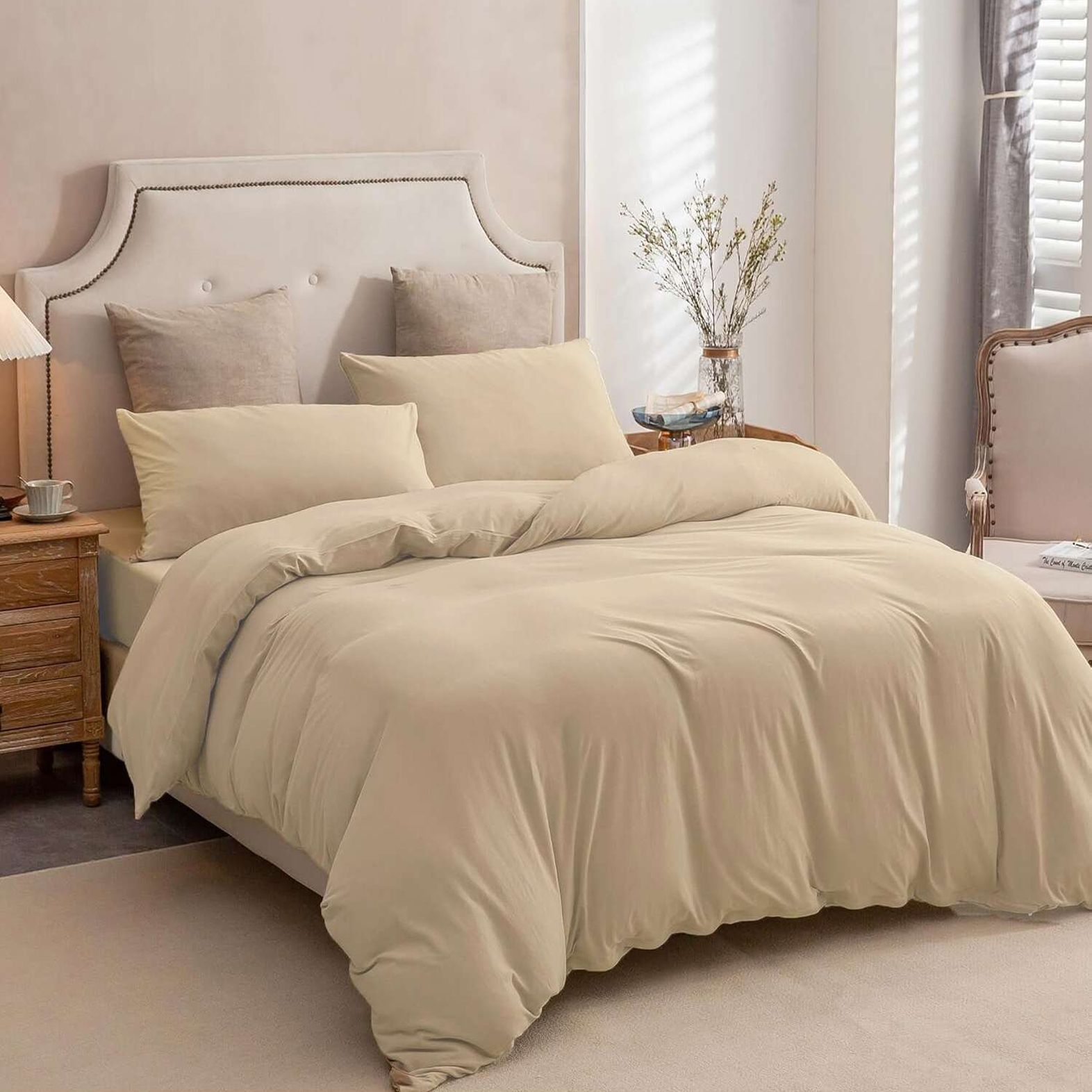 3 Piece Hotel Soft Microfiber Quilt Cover Set-2000TC Duvet/Donna Cover Set & Pillowcases -1 Quilt Cover Zipper Closure & 1 x Pillowcases-Breathable Bedding - Wrinkle, Fade, Stain Resistant(Camel Beige,Queen)