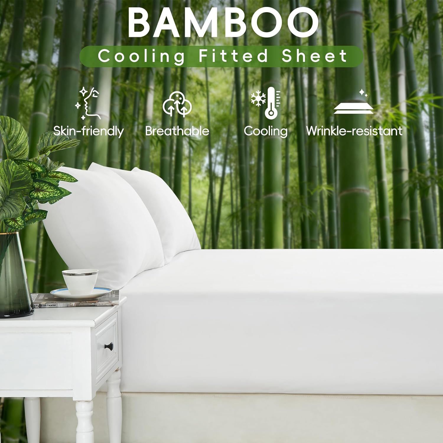 4 Piece Ultra Soft Bamboo Breathable Sheet Set -Hotel 2000TC Breathable Bed Sheets Set with 37 Centimetre Deep Pocket-Breathable Sheets for Hot Sleepers(White,Queen)
