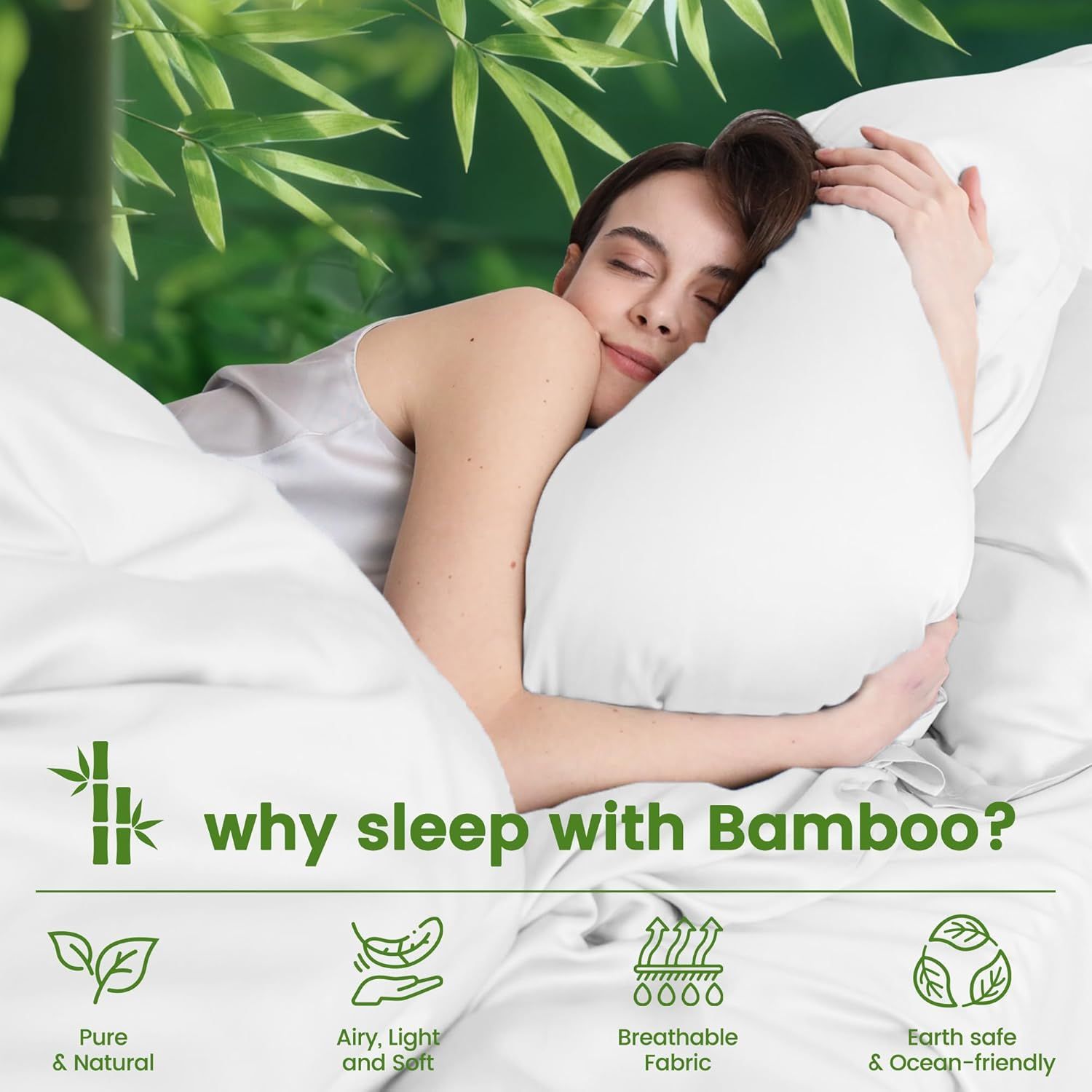Hotel Breathable Bamboo Fitted Sheet & Pillowcase-3 Piece-Ultra Soft 2000TC Breathable Fitted Bed Sheets Set with 40 Centimetre Deep Pocket-Cooling Sheets for Hot Sleepers(White,Super King)