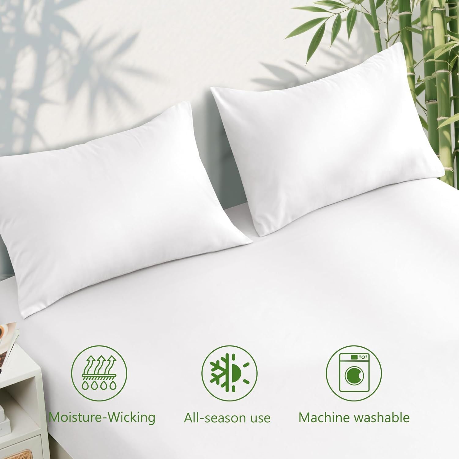 Hotel Breathable Bamboo Fitted Sheet & Pillowcase-3 Piece-Ultra Soft 2000TC Breathable Fitted Bed Sheets Set with 40 Centimetre Deep Pocket-Cooling Sheets for Hot Sleepers(White,Super King)