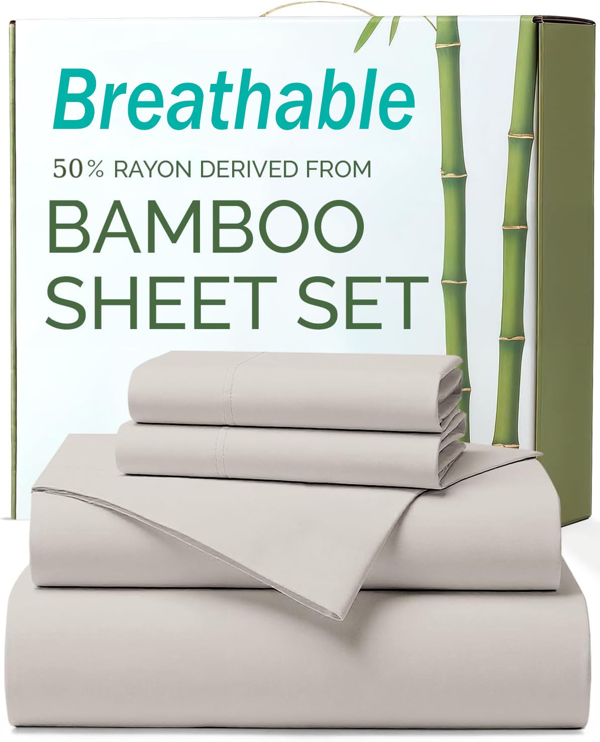 4 Piece Ultra Soft Bamboo Breathable Sheet Set -Hotel 2000TC Breathable Bed Sheets Set with 40 Centimetre Deep Pocket-Breathable Sheets for Hot Sleepers(Silver-gray,Super King)