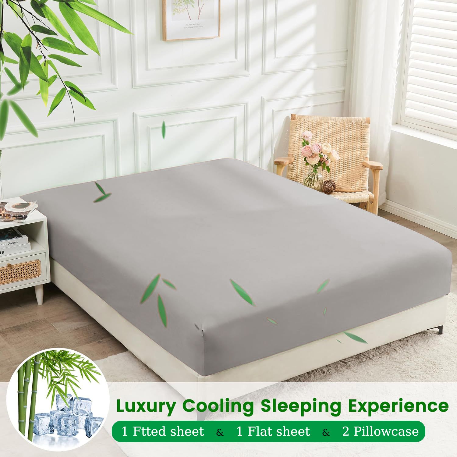 4 Piece Ultra Soft Bamboo Breathable Sheet Set -Hotel 2000TC Breathable Bed Sheets Set with 40 Centimetre Deep Pocket-Breathable Sheets for Hot Sleepers(Silver-gray,Super King)