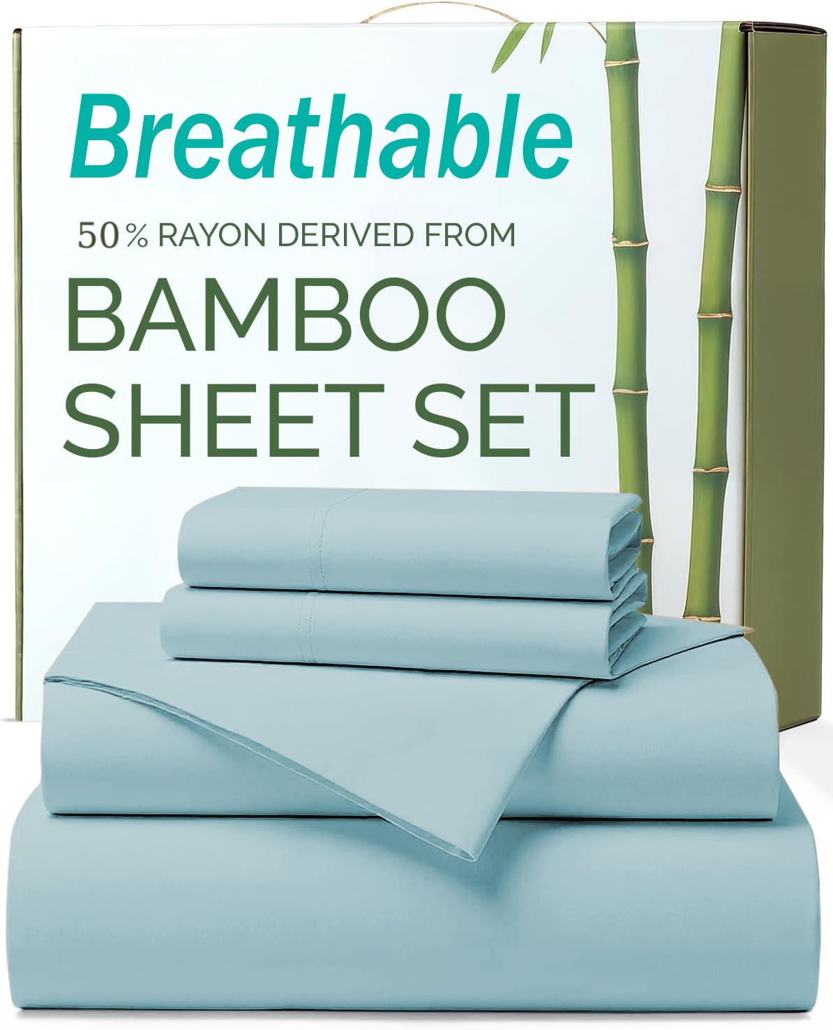 4 Piece Ultra Soft Bamboo Breathable Sheet Set -Hotel 2000TC Breathable Bed Sheets Set with 40 Centimetre Deep Pocket-Breathable Sheets for Hot Sleepers(Sky Blue,Super King)